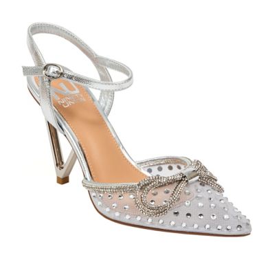 Ninety Union Women's Gloria Mesh & Rhinestone Trimmed Pump On A Architectural Heel, Silver, 12M