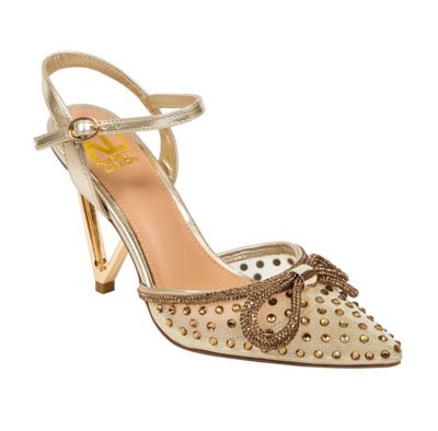 Ninety Union Women's Gloria Mesh & Rhinestone Trimmed Pump On A Architectural Heel, Gold, 12M