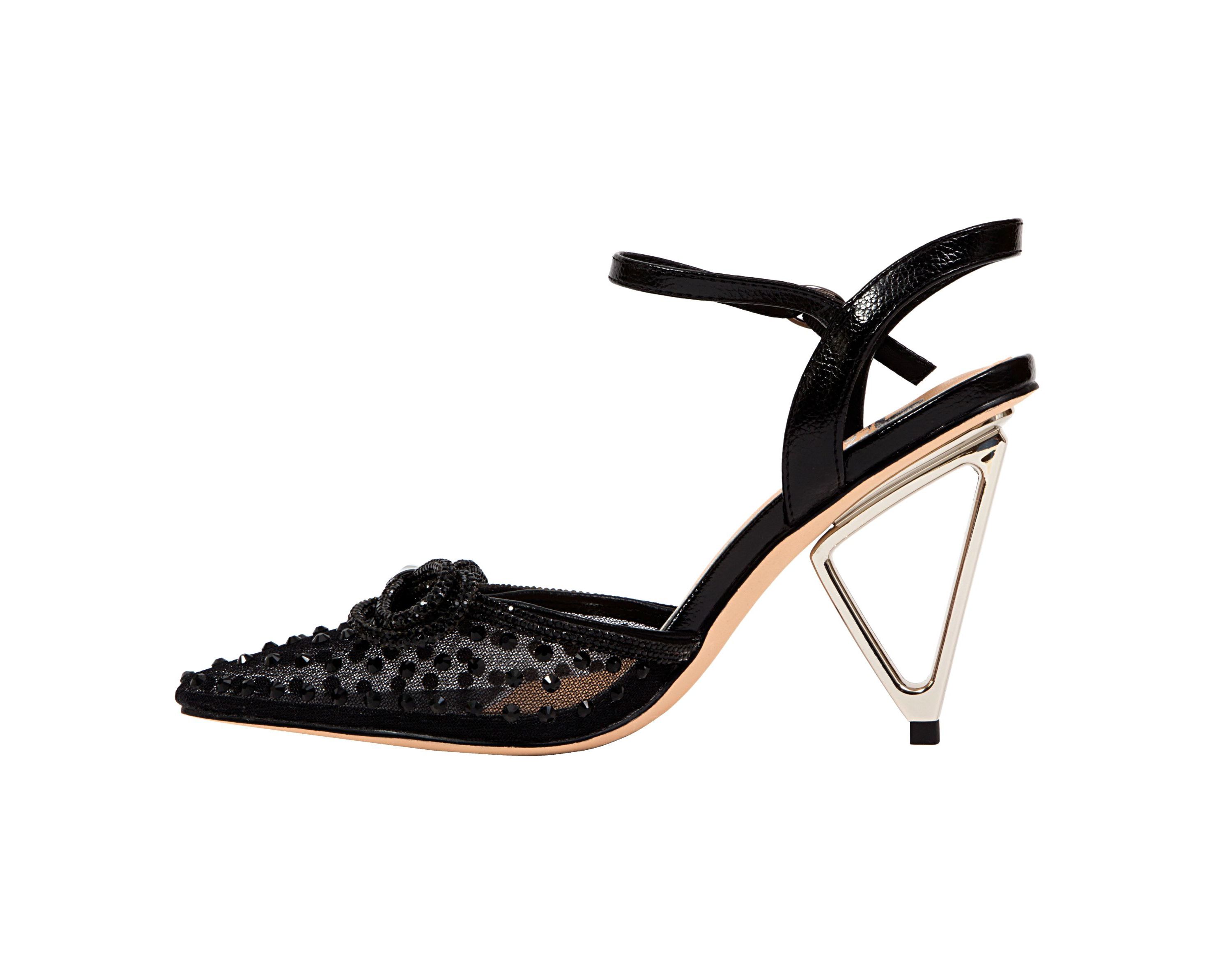 Gloria, Mesh & Rhinestone Trimmed Pump On A Architectural Heel.