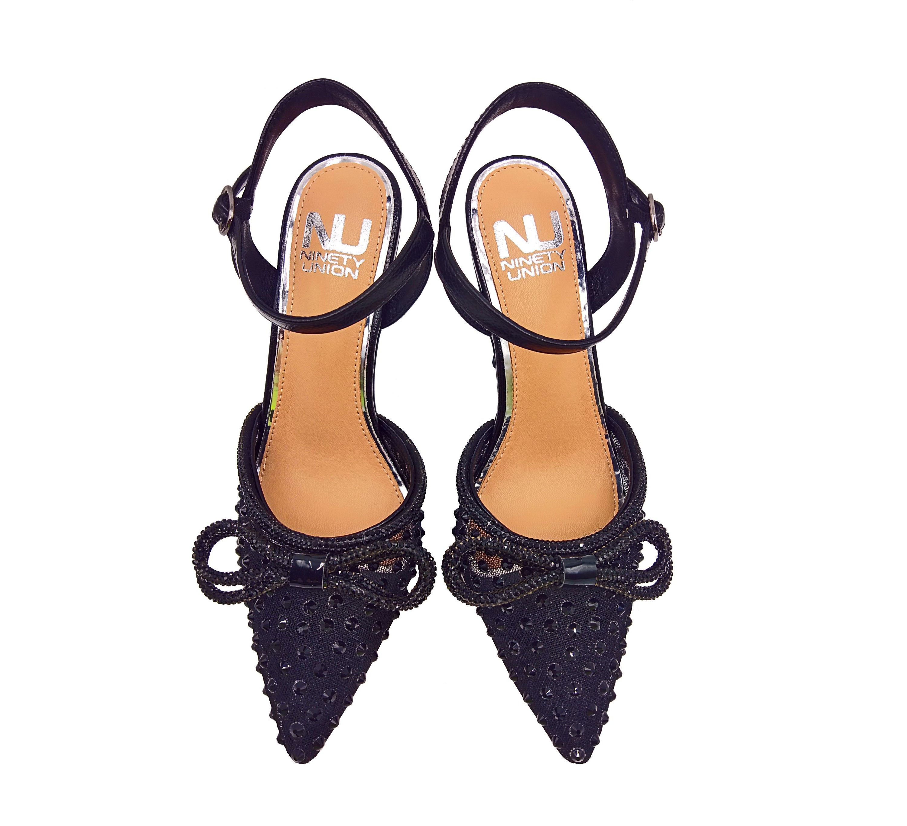 Gloria, Mesh & Rhinestone Trimmed Pump On A Architectural Heel.