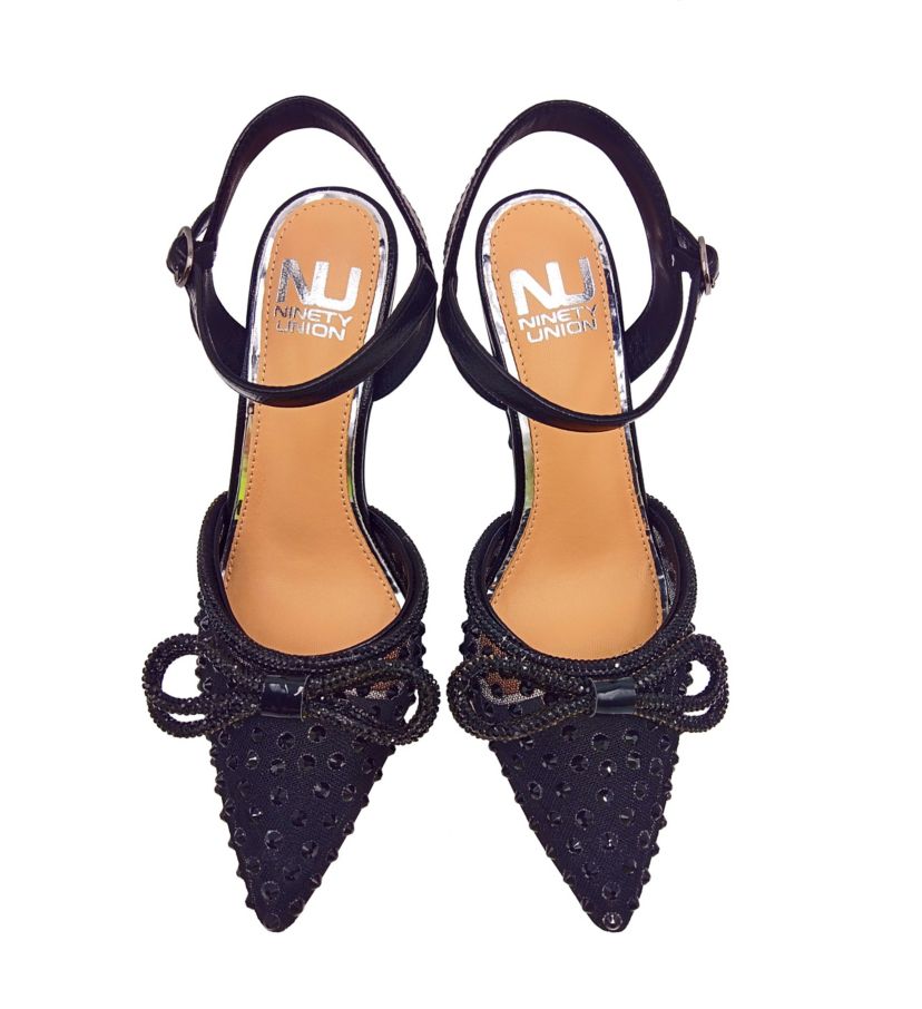 Gloria, Mesh & Rhinestone Trimmed Pump On A Architectural Heel.