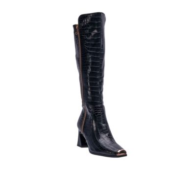 Ninety Union Women's London Tall Croco-Printed High Heel Boot, Black, 12M