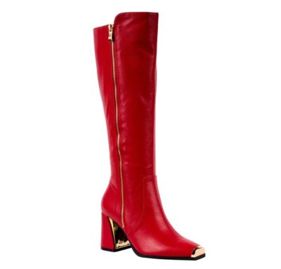 Ninety Union Women's Link Metal Insert Block Heel Tall Boot, Red, 13M