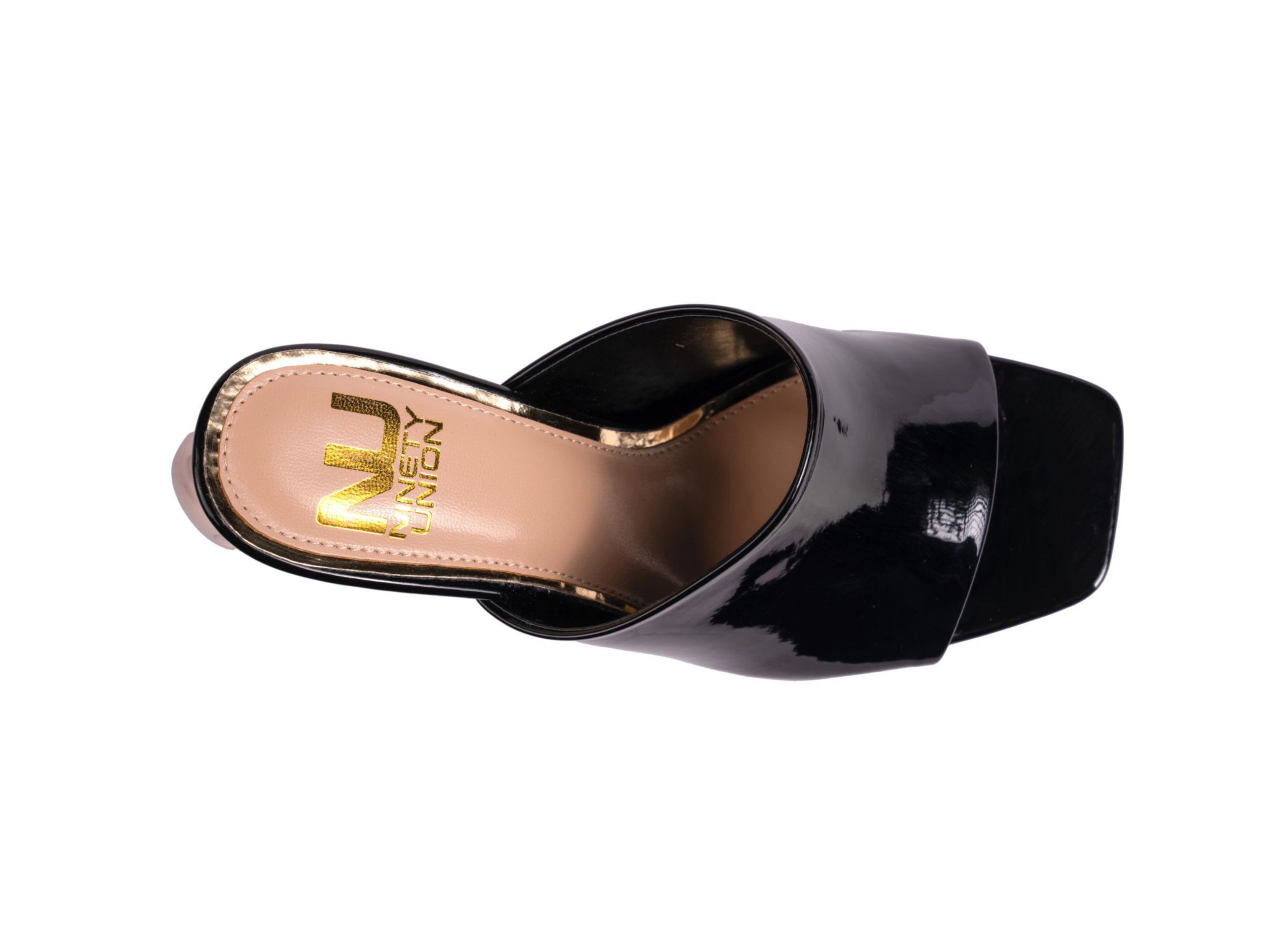 Jloo, Open Toe Slide With A Cool Circular Metallic Round Heel