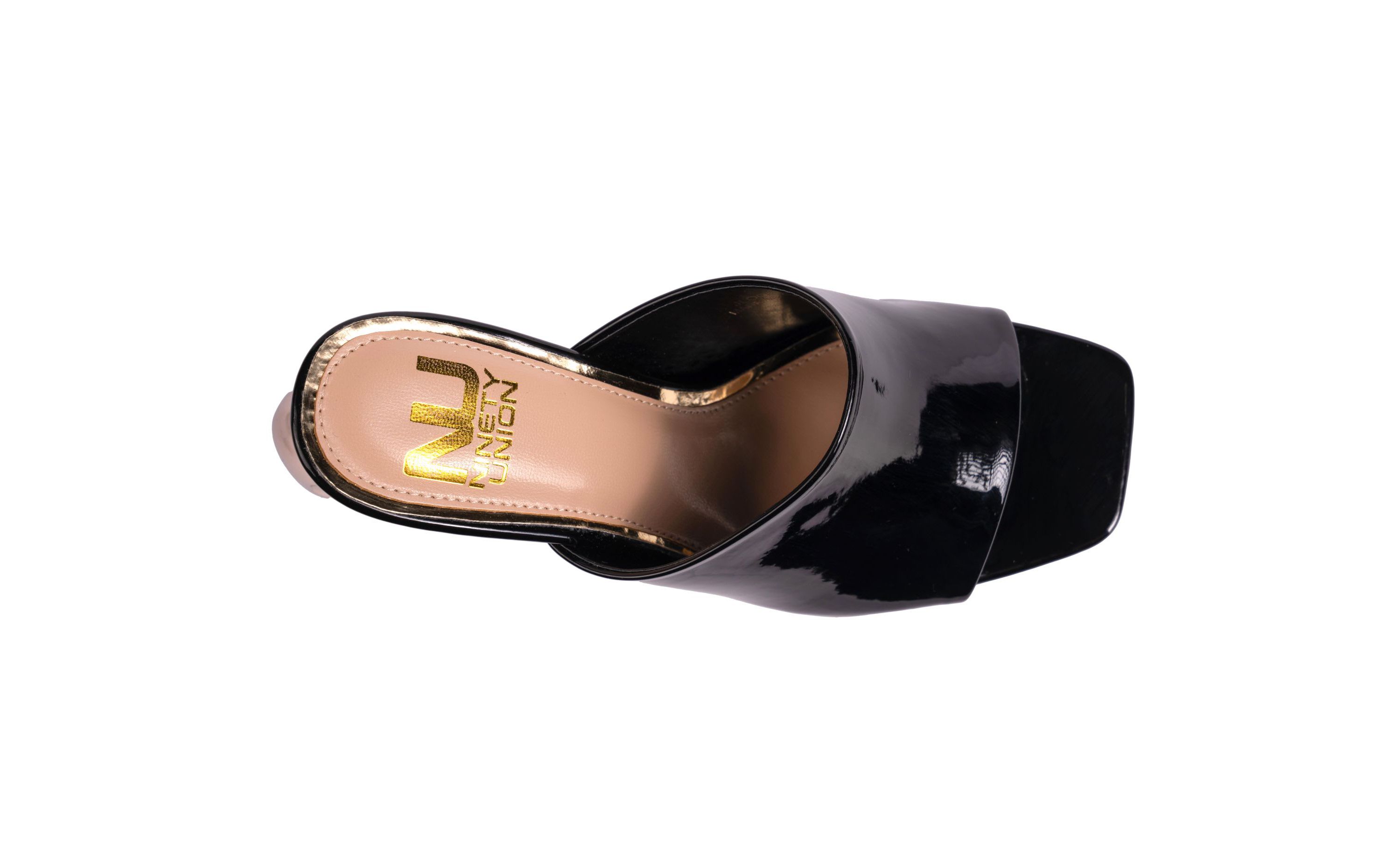 Jloo, Open Toe Slide With A Cool Circular Metallic Round Heel
