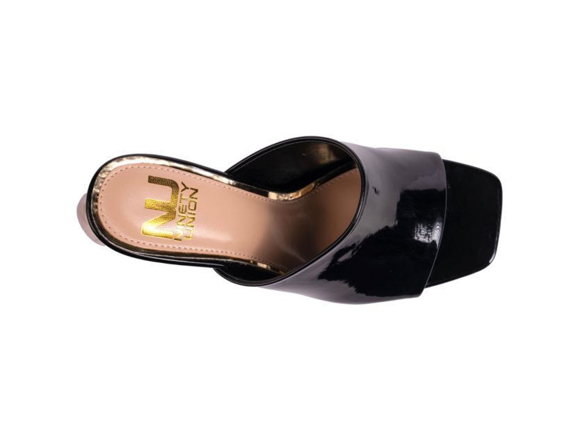 Jloo, Open Toe Slide With A Cool Circular Metallic Round Heel
