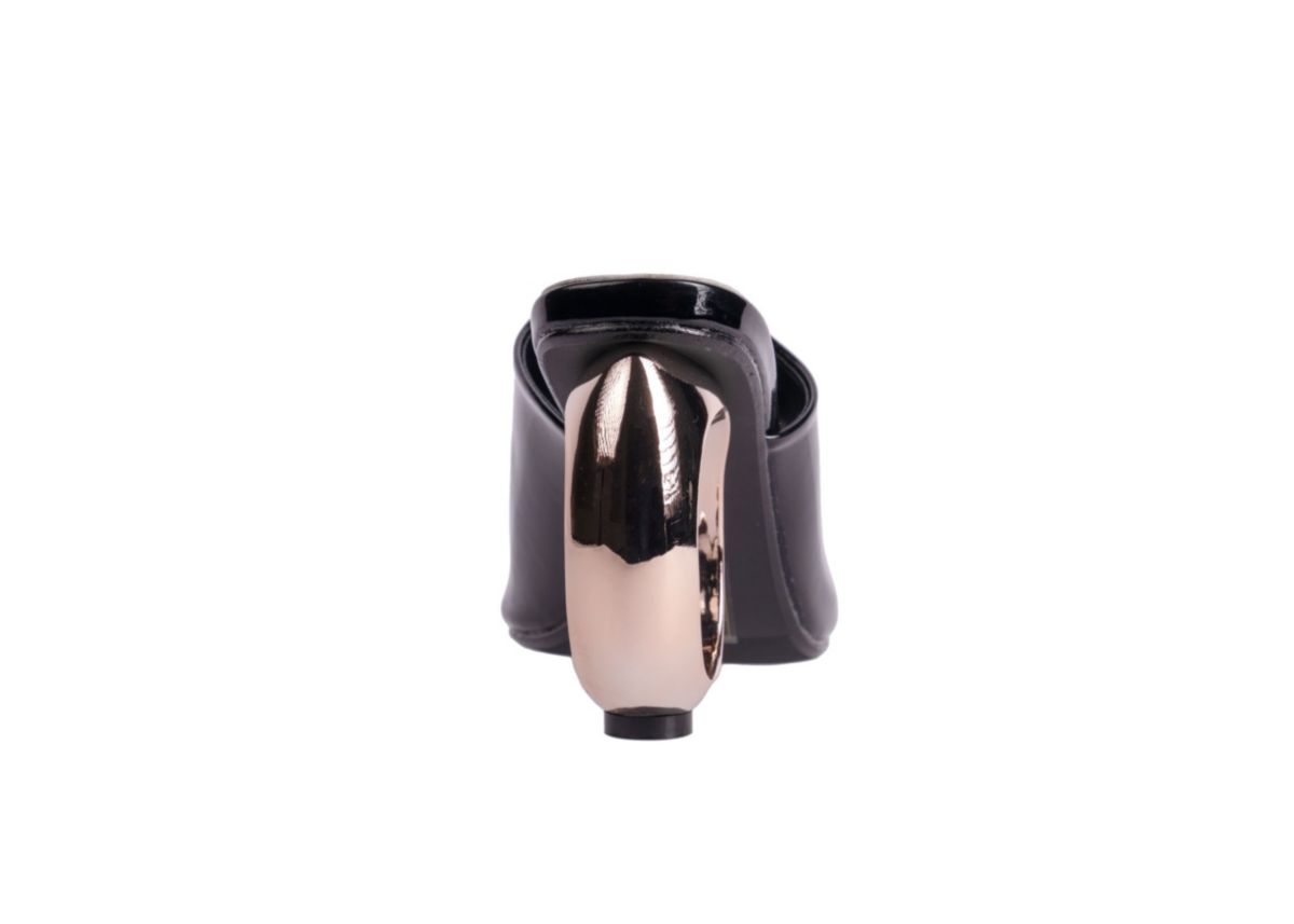 Jloo, Open Toe Slide With A Cool Circular Metallic Round Heel