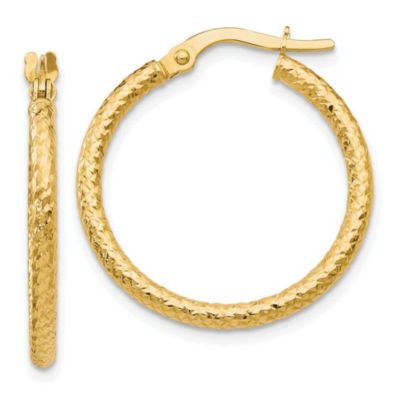 Belk & Co 14K Gold Polished and Textured Hinged Hoop Earrings, Yellow