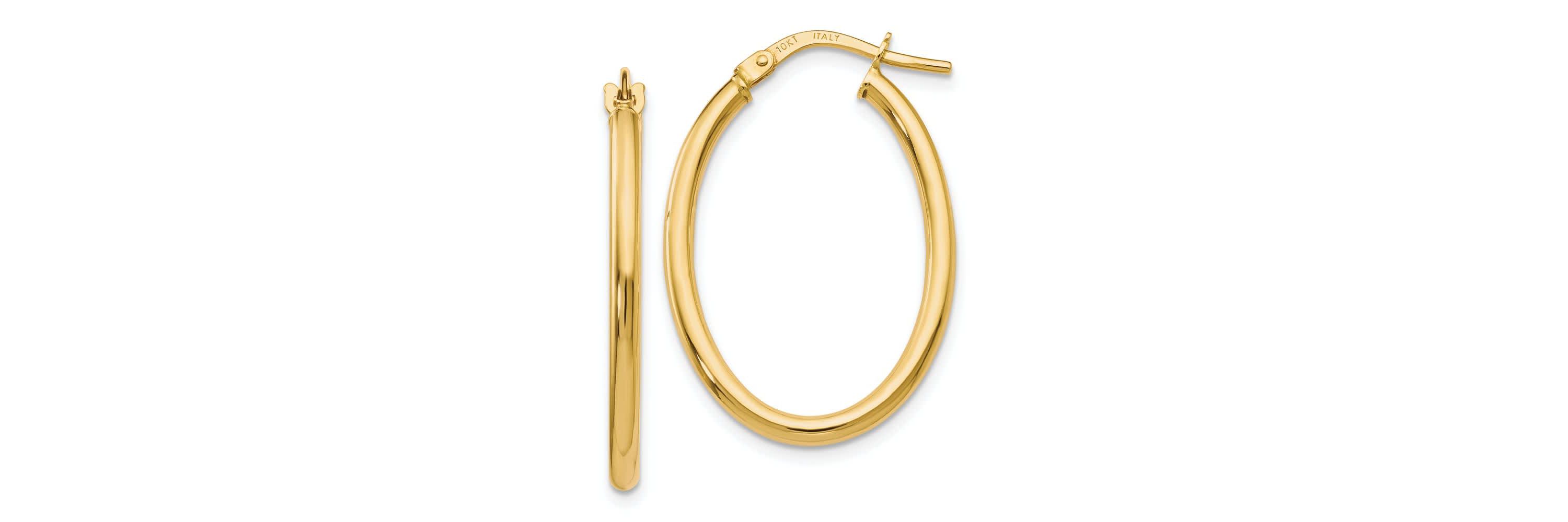 14K Gold Polished Oval Hinged Hoop Earrings