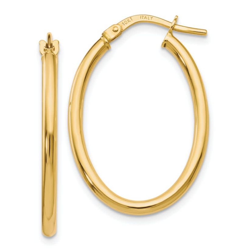 14K Gold Polished Oval Hinged Hoop Earrings