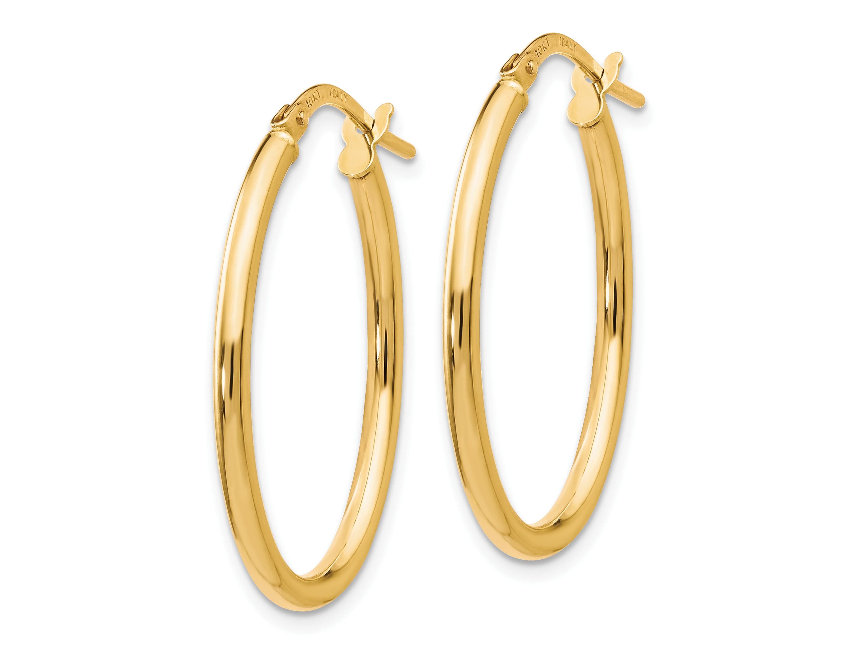 14K Gold Polished Oval Hinged Hoop Earrings