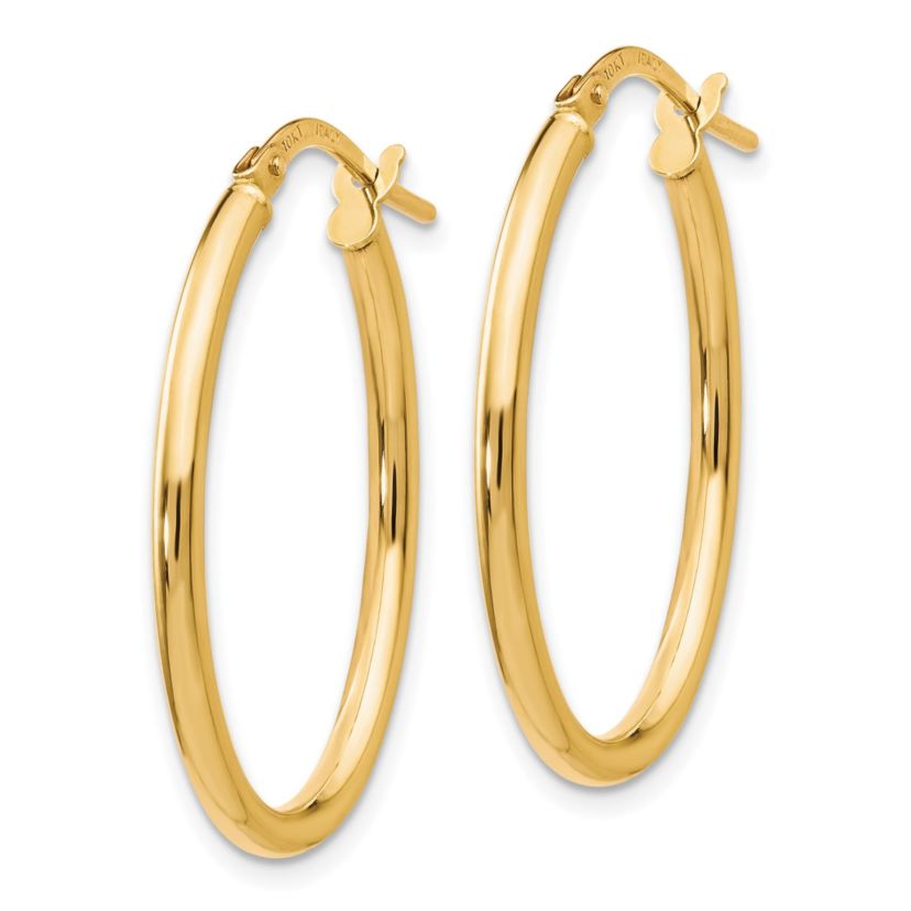 14K Gold Polished Oval Hinged Hoop Earrings