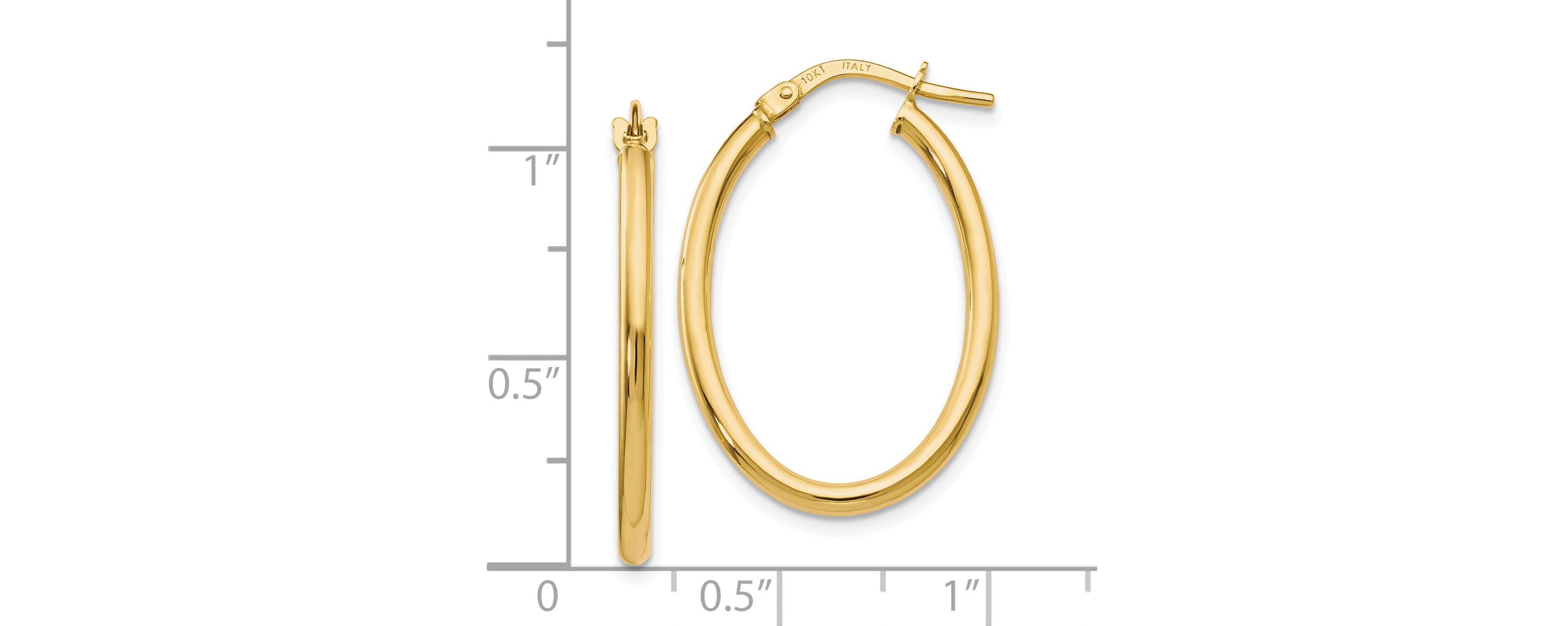 14K Gold Polished Oval Hinged Hoop Earrings