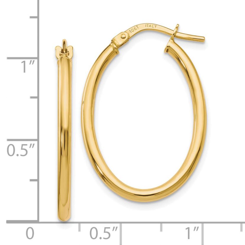14K Gold Polished Oval Hinged Hoop Earrings