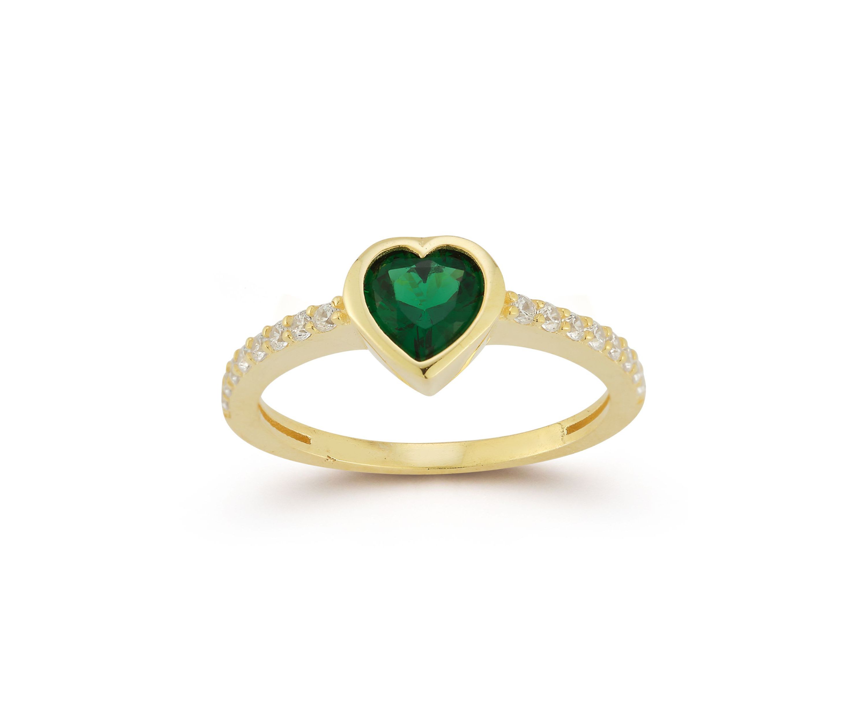 Sterling Silver Green and White Cubic Zirconia Heart Ring