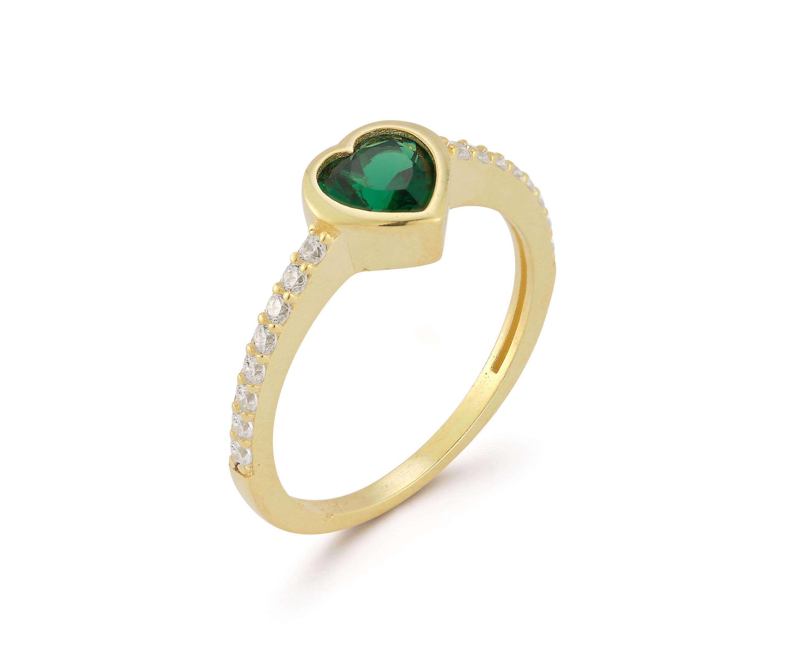 Sterling Silver Green and White Cubic Zirconia Heart Ring