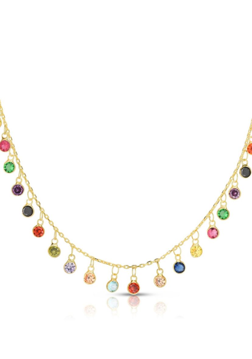 Sterling Silver Cubic Zirconia Bezel Charm Necklace