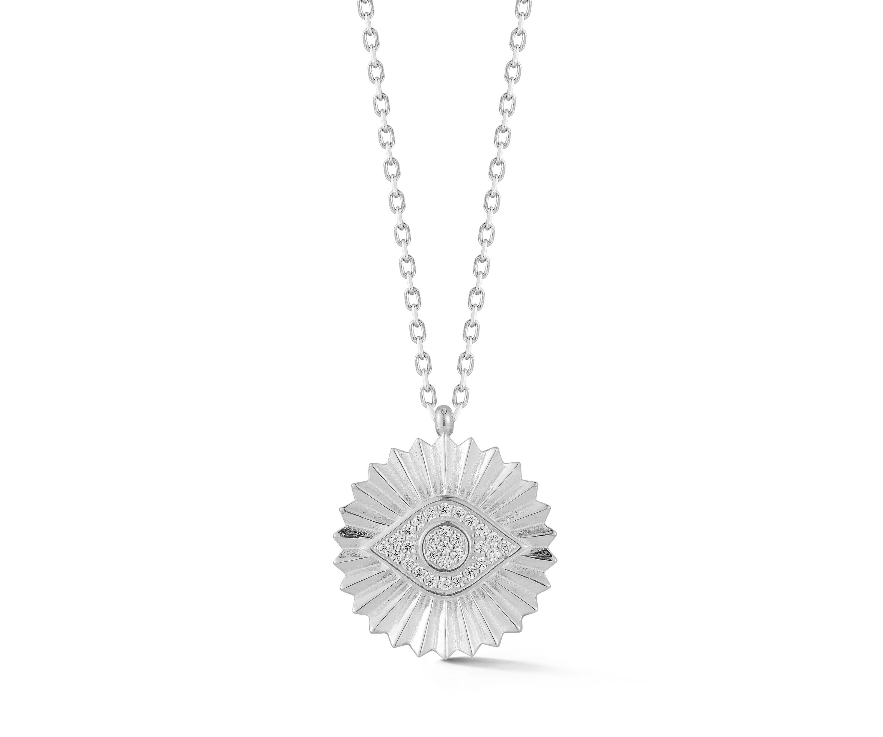 Sterling Silver Frilled Eye Medallion Pendant Necklace