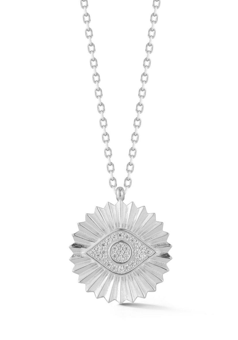 Sterling Silver Frilled Eye Medallion Pendant Necklace