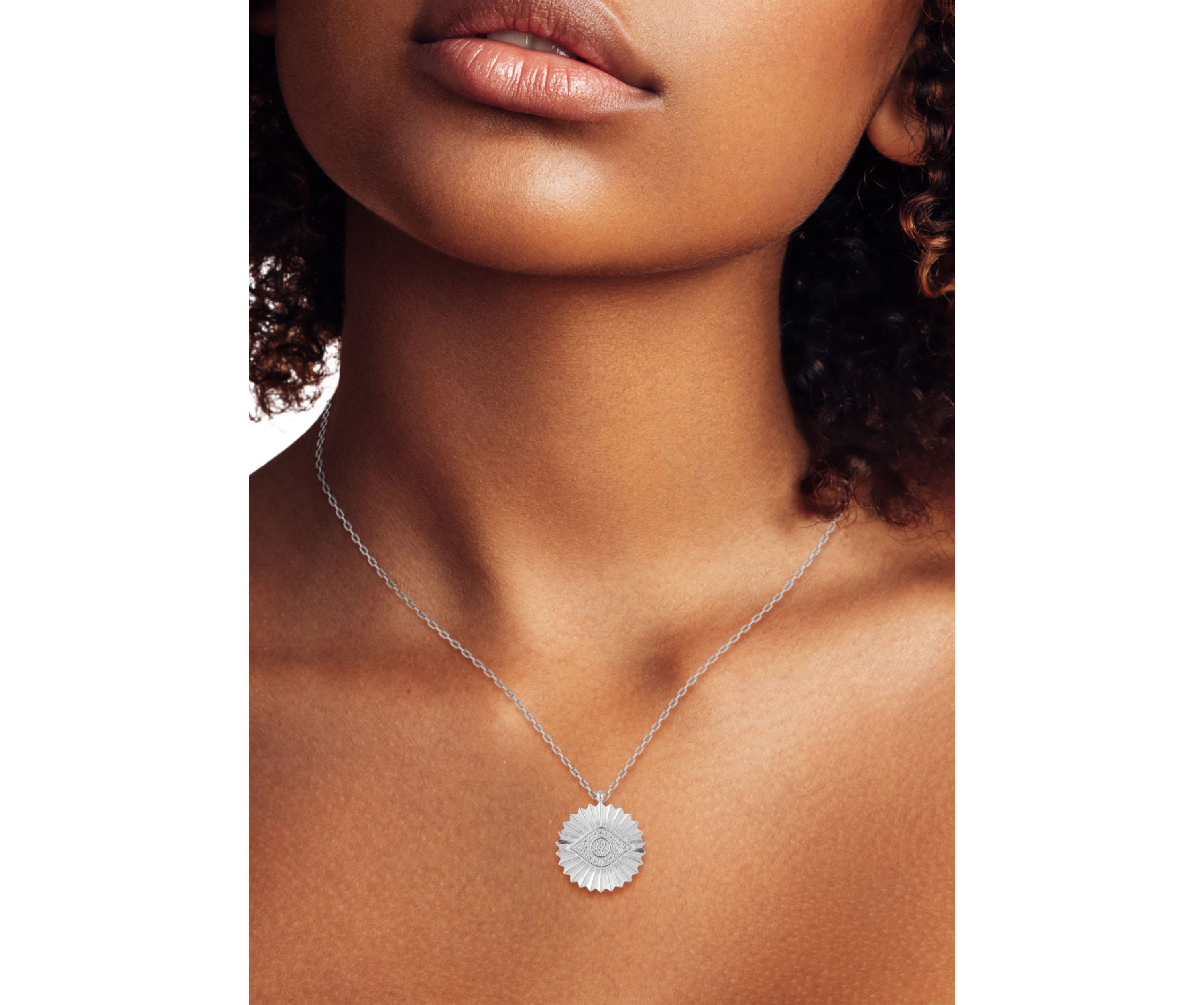 Sterling Silver Frilled Eye Medallion Pendant Necklace