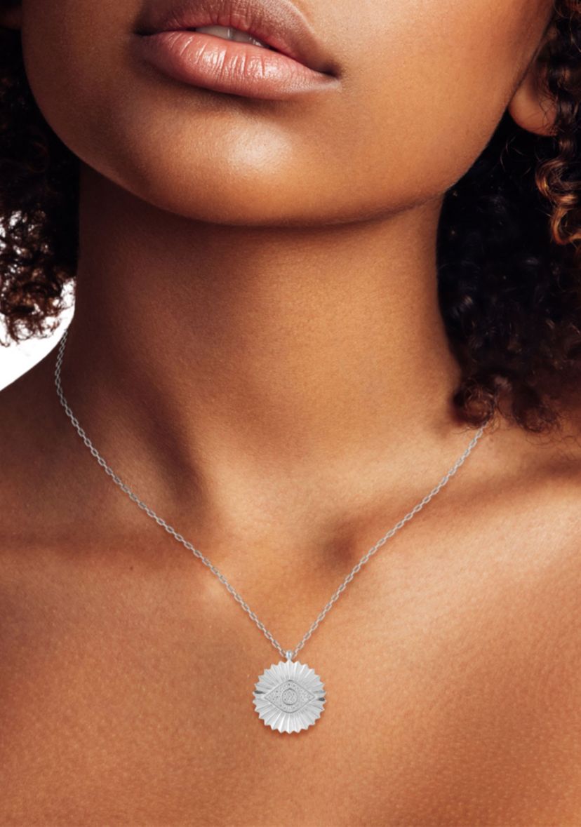 Sterling Silver Frilled Eye Medallion Pendant Necklace