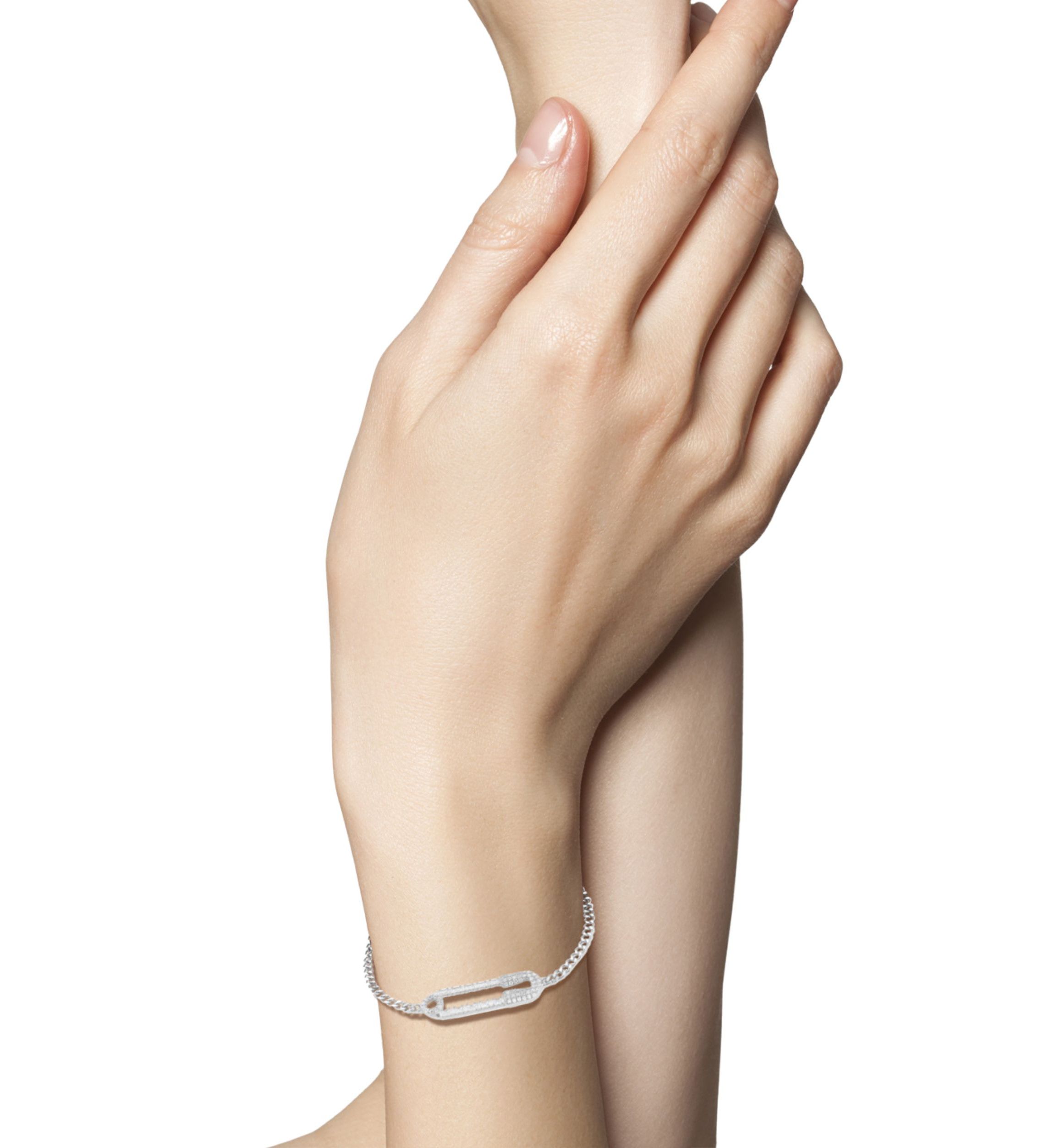 Sterling Silver Cubic Zirconia Pave Safety Pin Bracelet