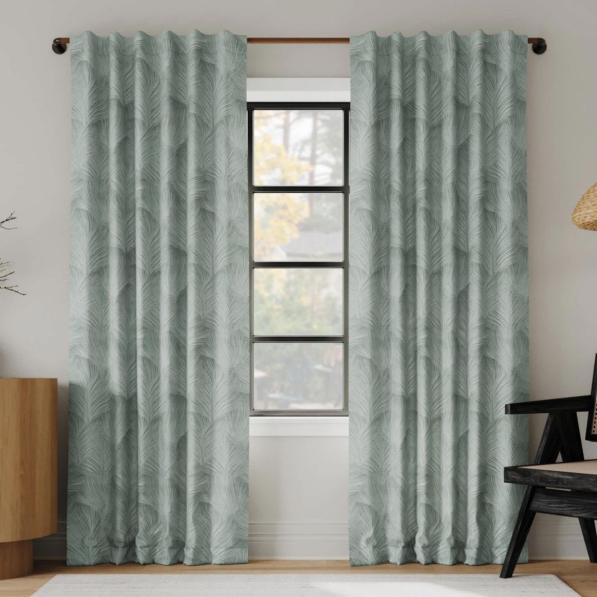 Coppa Leaf Motif Magnetic Closure 100% Blackout Back Tab Curtain Panel