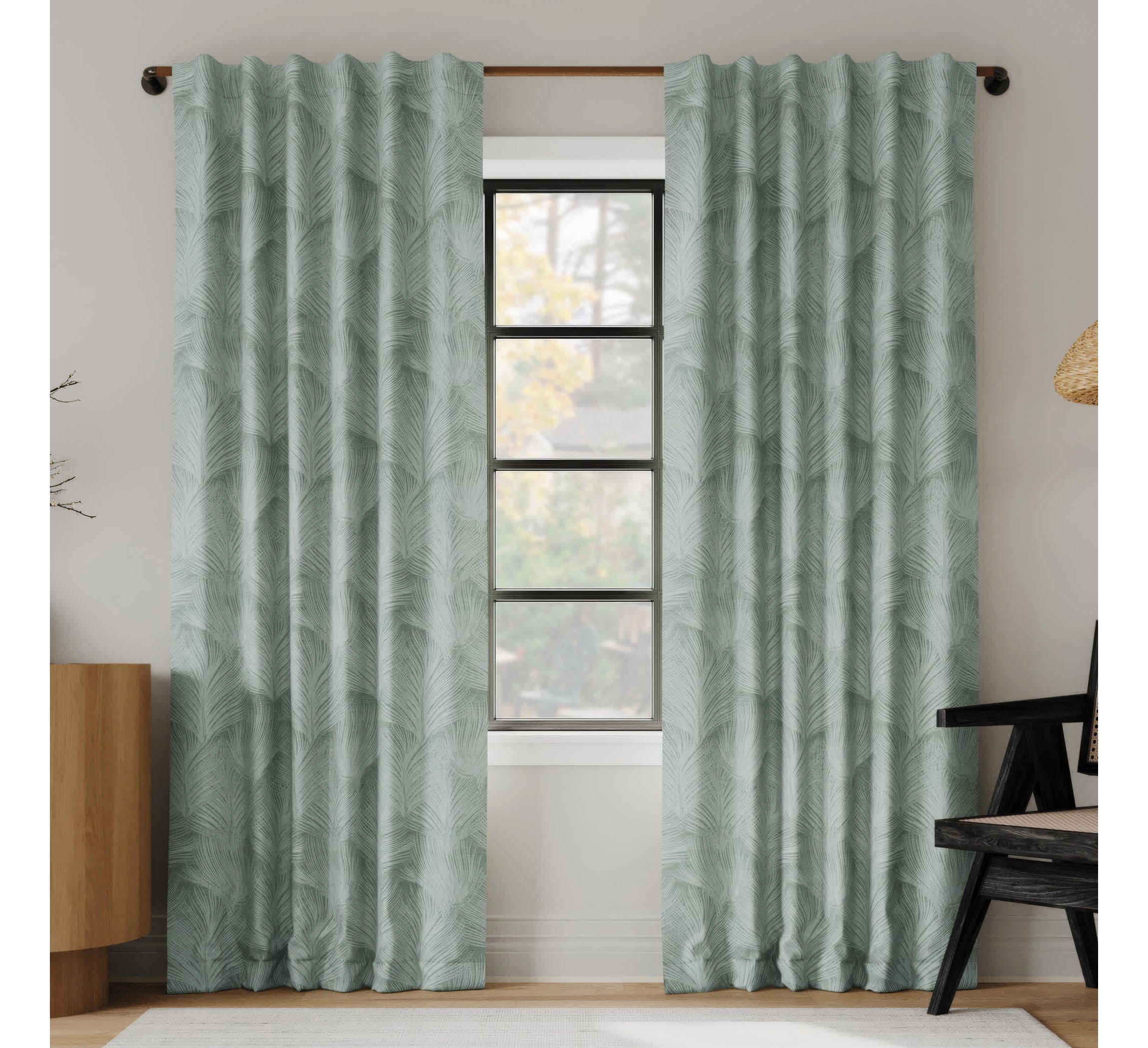 Coppa Leaf Motif Magnetic Closure 100% Blackout Back Tab Curtain Panel