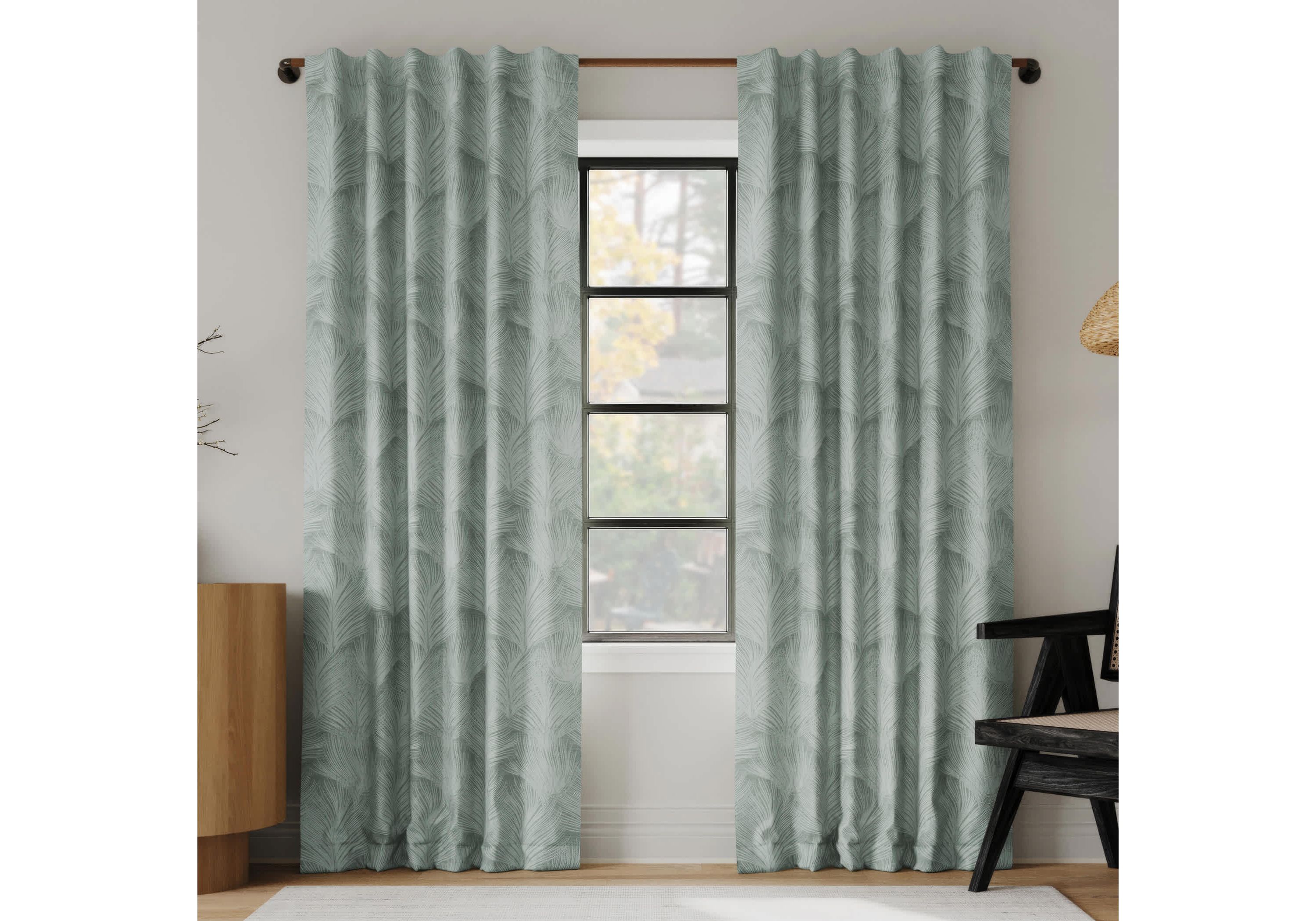 Coppa Leaf Motif Magnetic Closure 100% Blackout Back Tab Curtain Panel