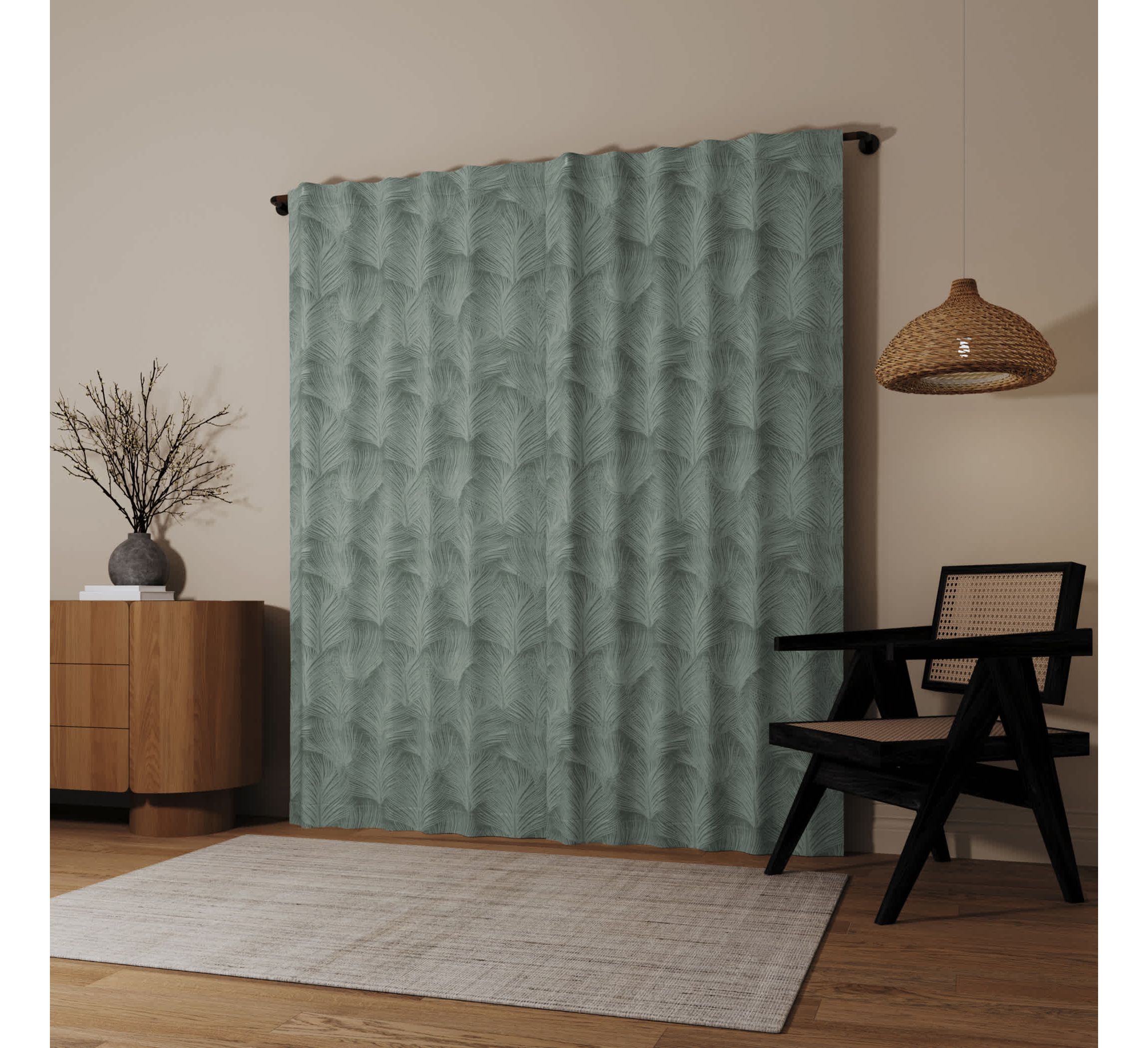 Coppa Leaf Motif Magnetic Closure 100% Blackout Back Tab Curtain Panel