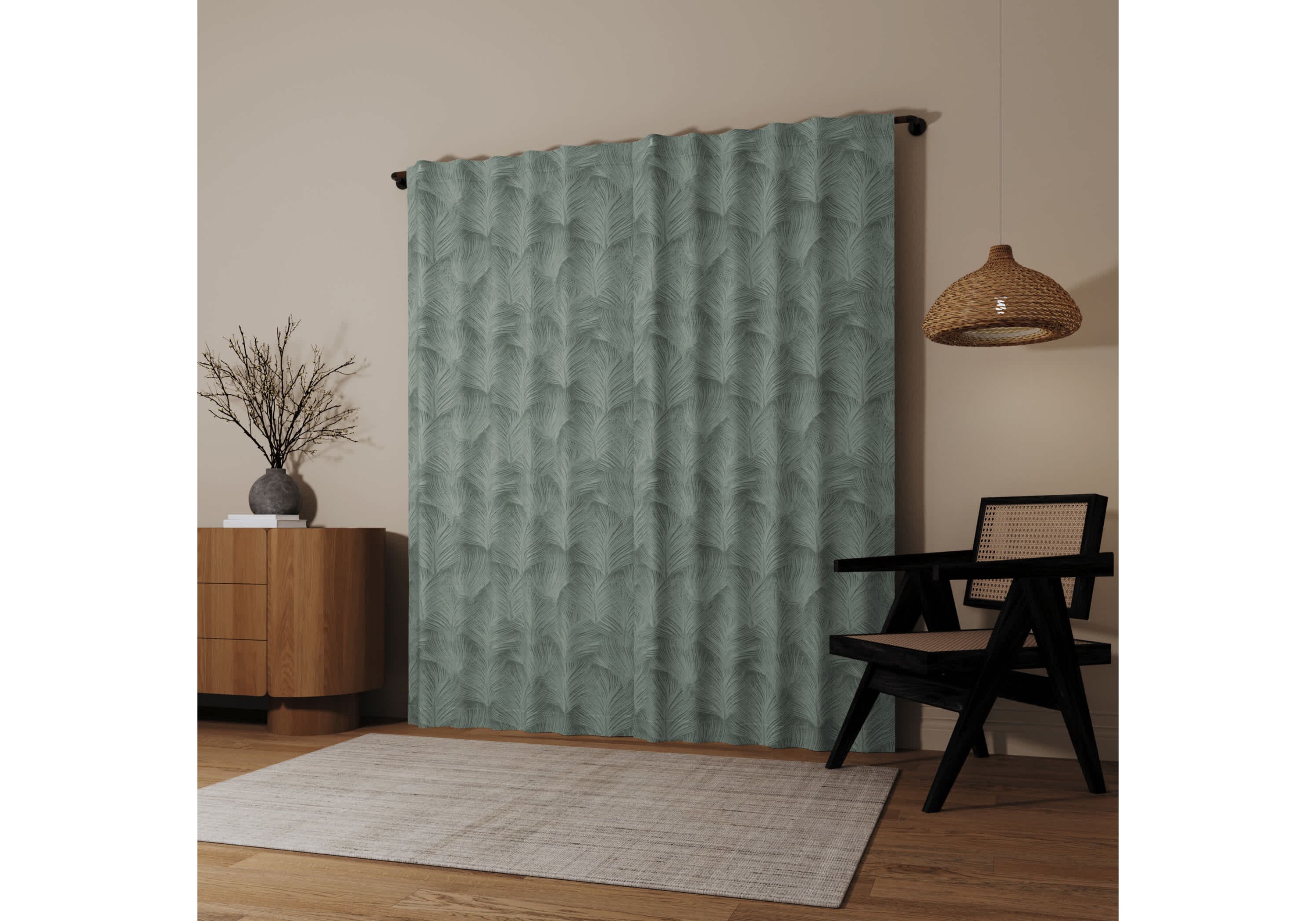 Coppa Leaf Motif Magnetic Closure 100% Blackout Back Tab Curtain Panel