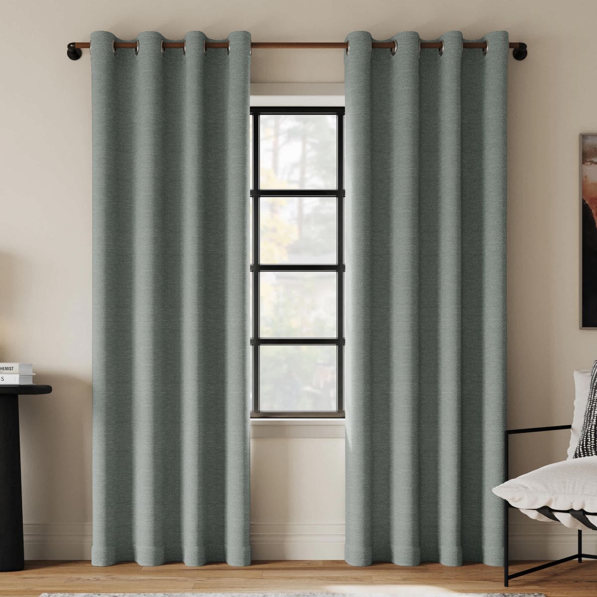 Sarasi Contrast Tweed Magnetic Closure 100% Blackout Grommet Curtain Panel