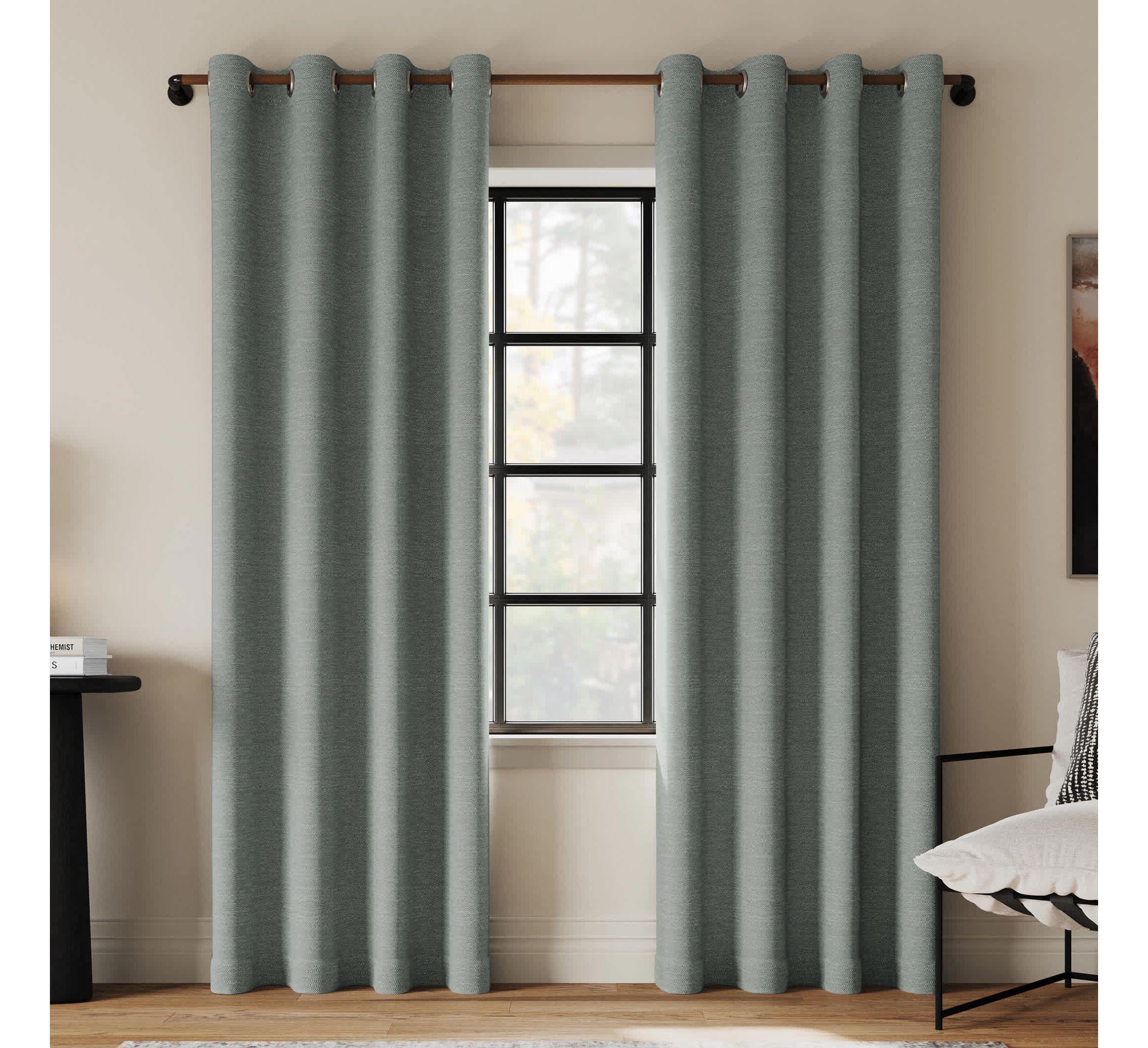 Sarasi Contrast Tweed Magnetic Closure 100% Blackout Grommet Curtain Panel