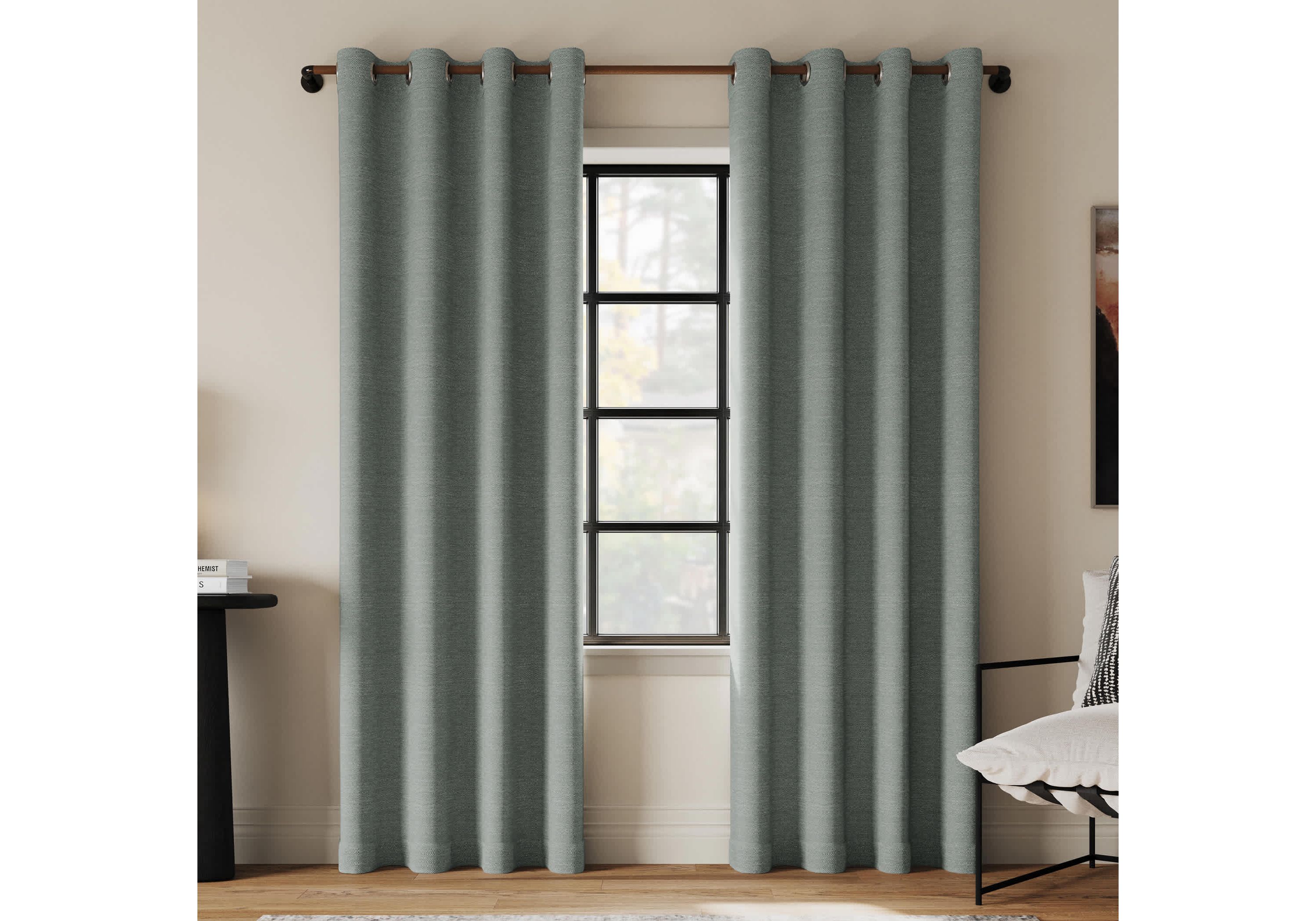 Sarasi Contrast Tweed Magnetic Closure 100% Blackout Grommet Curtain Panel