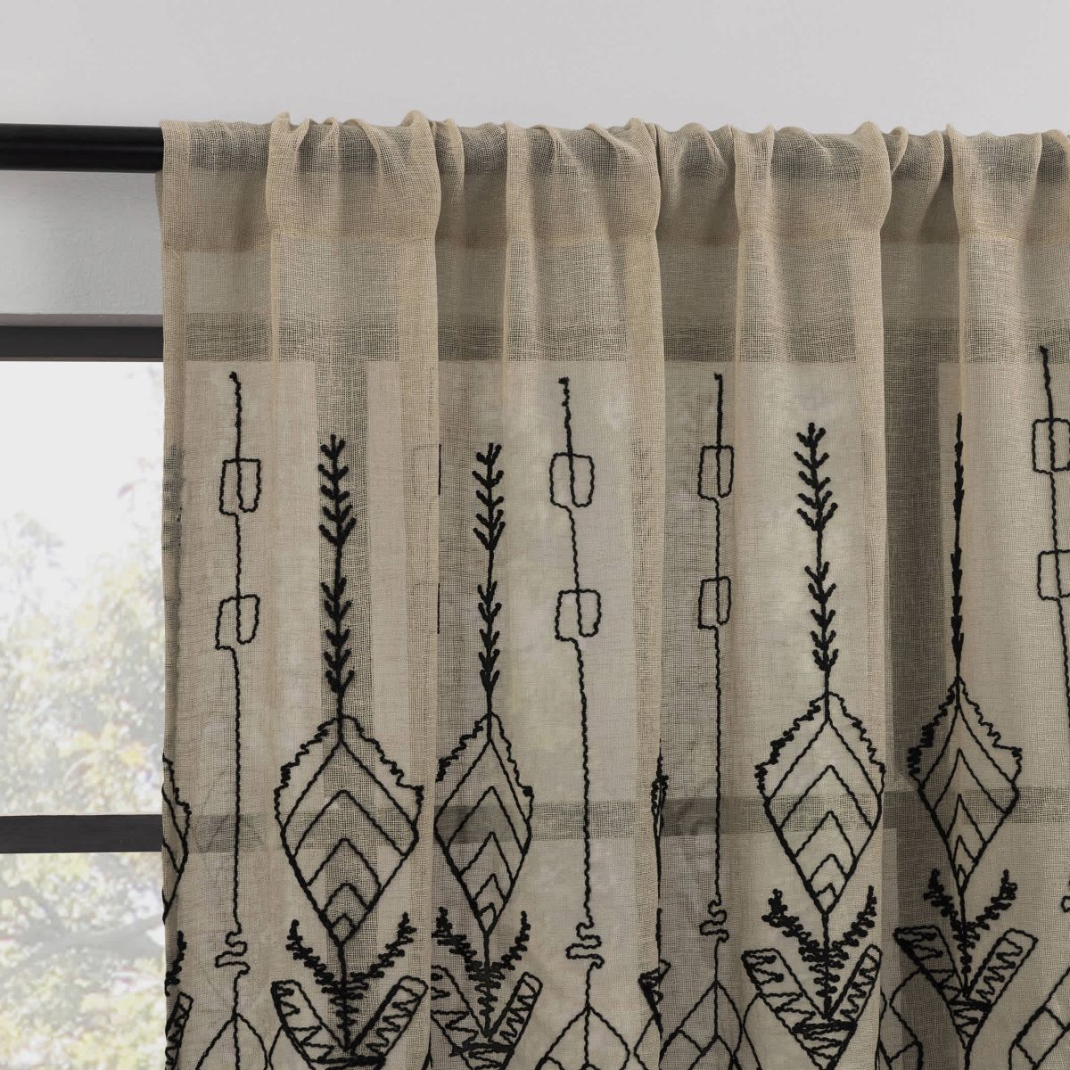 Palo Global Embroidery Semi-Sheer Rod Pocket Curtain Panel