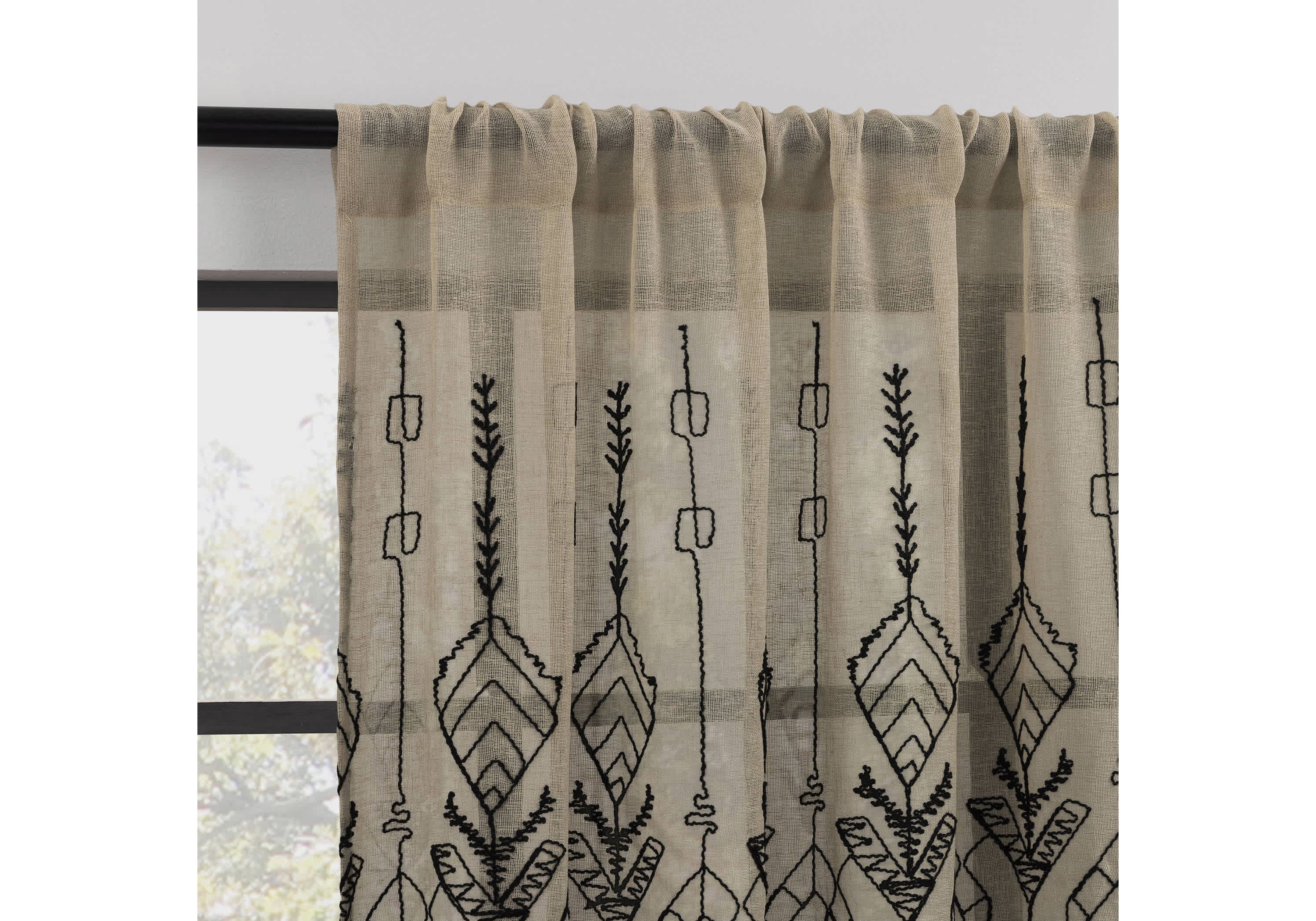 Palo Global Embroidery Semi-Sheer Rod Pocket Curtain Panel