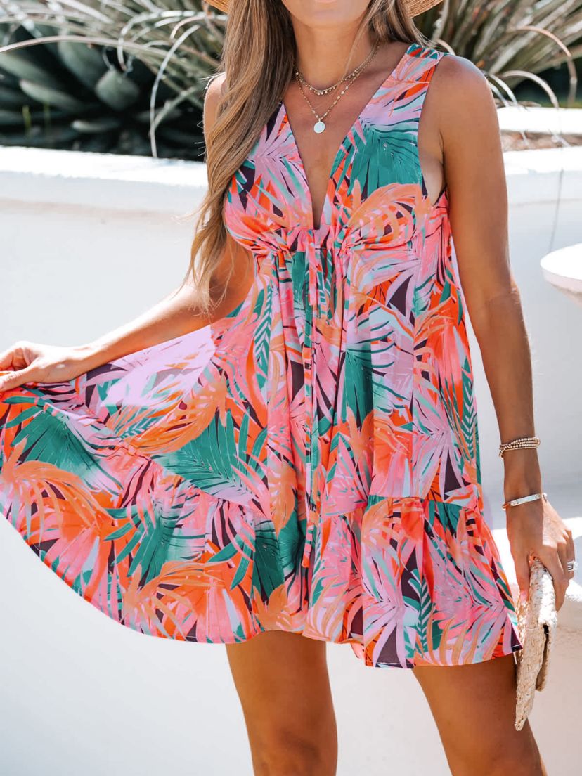 Womens Tropical Floral Print Wrap Dress with Flared Skirt - Cupshe