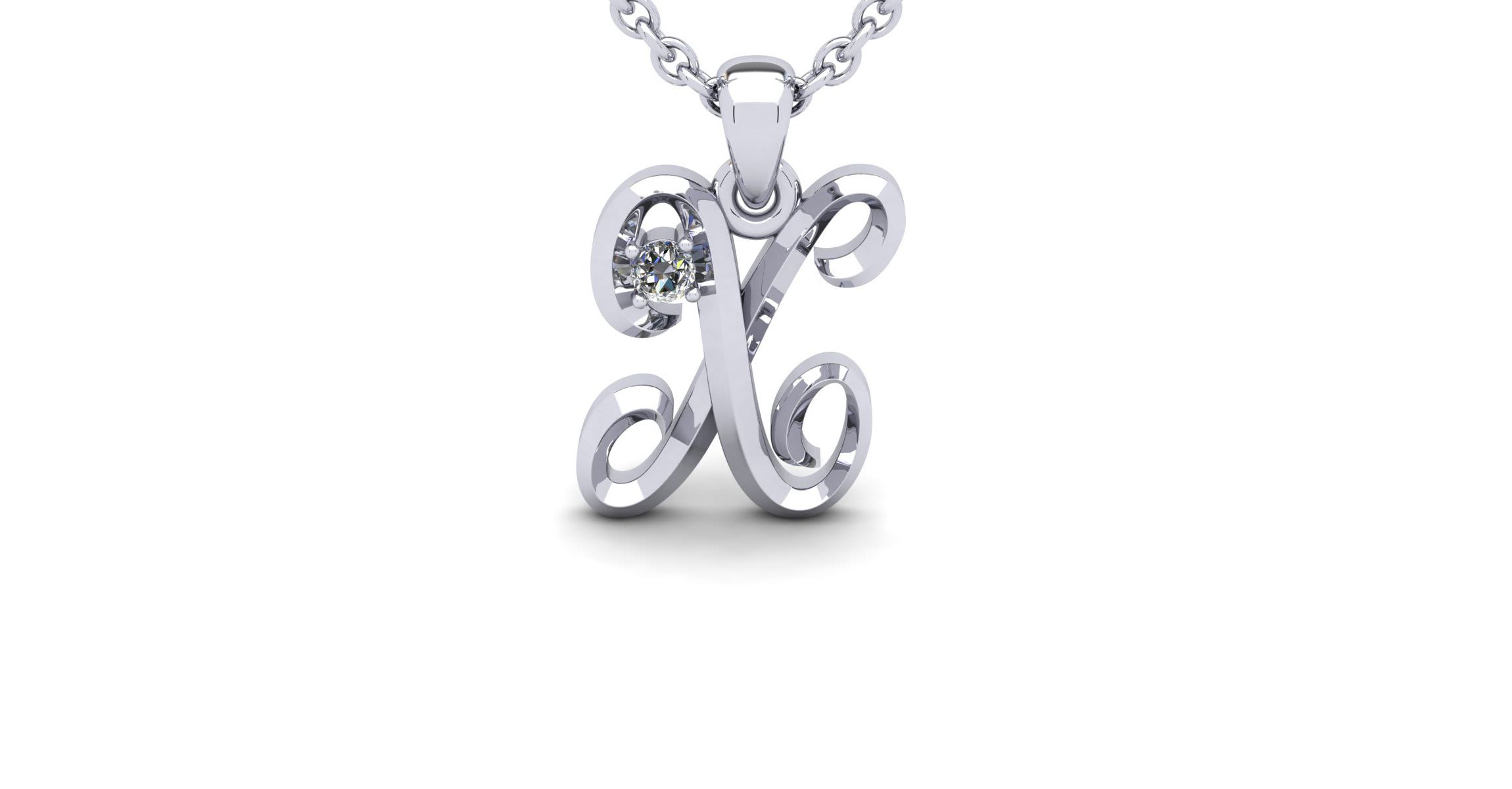 Lab Created Script Initial Necklace With One Lab Grown Diamond, Solid Sterling Silver, All Letters Available