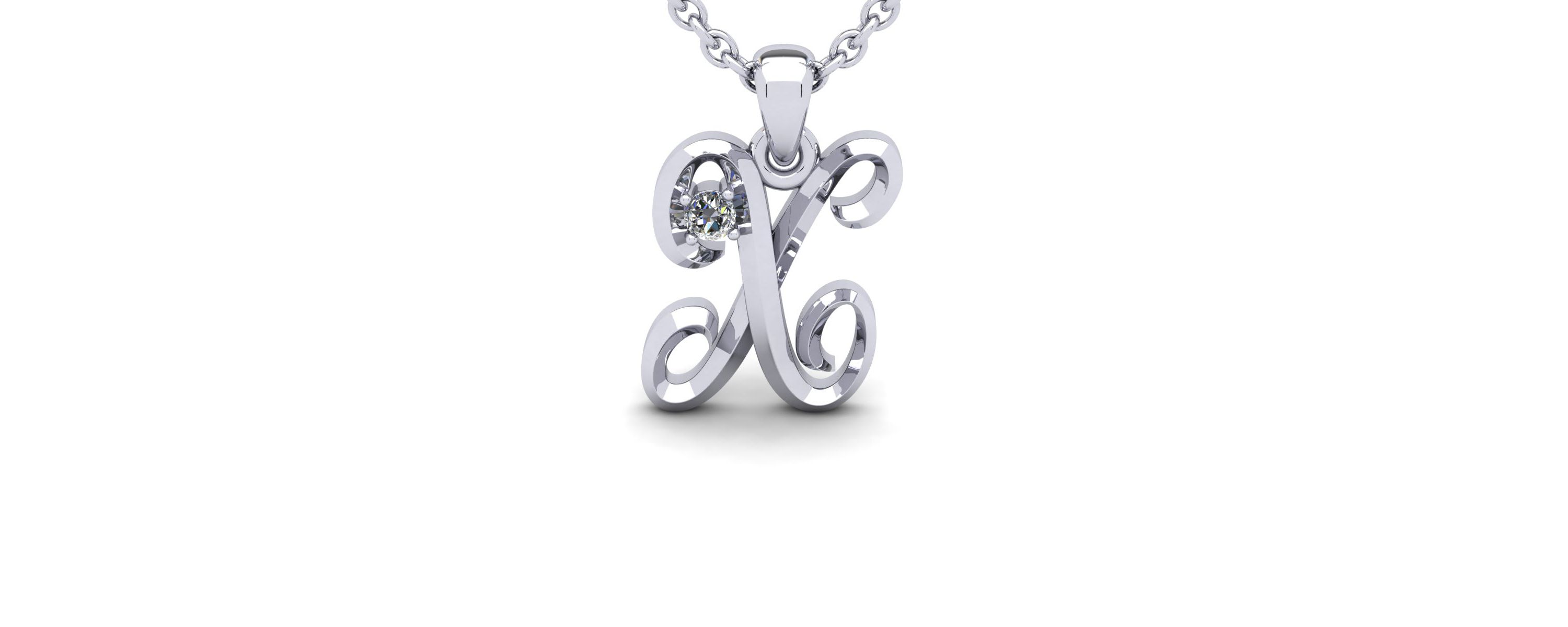 Lab Created Script Initial Necklace With One Lab Grown Diamond, Solid Sterling Silver, All Letters Available