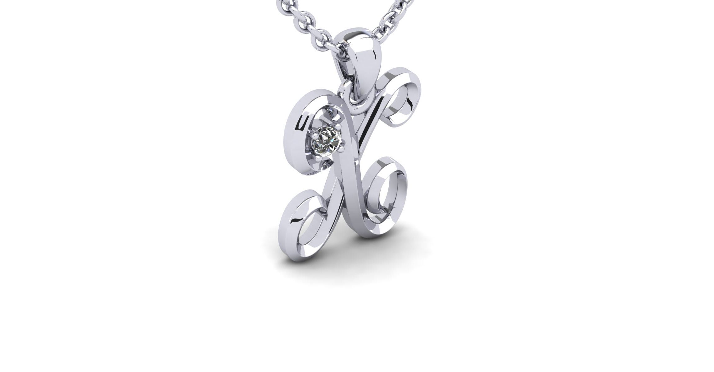 Lab Created Script Initial Necklace With One Lab Grown Diamond, Solid Sterling Silver, All Letters Available