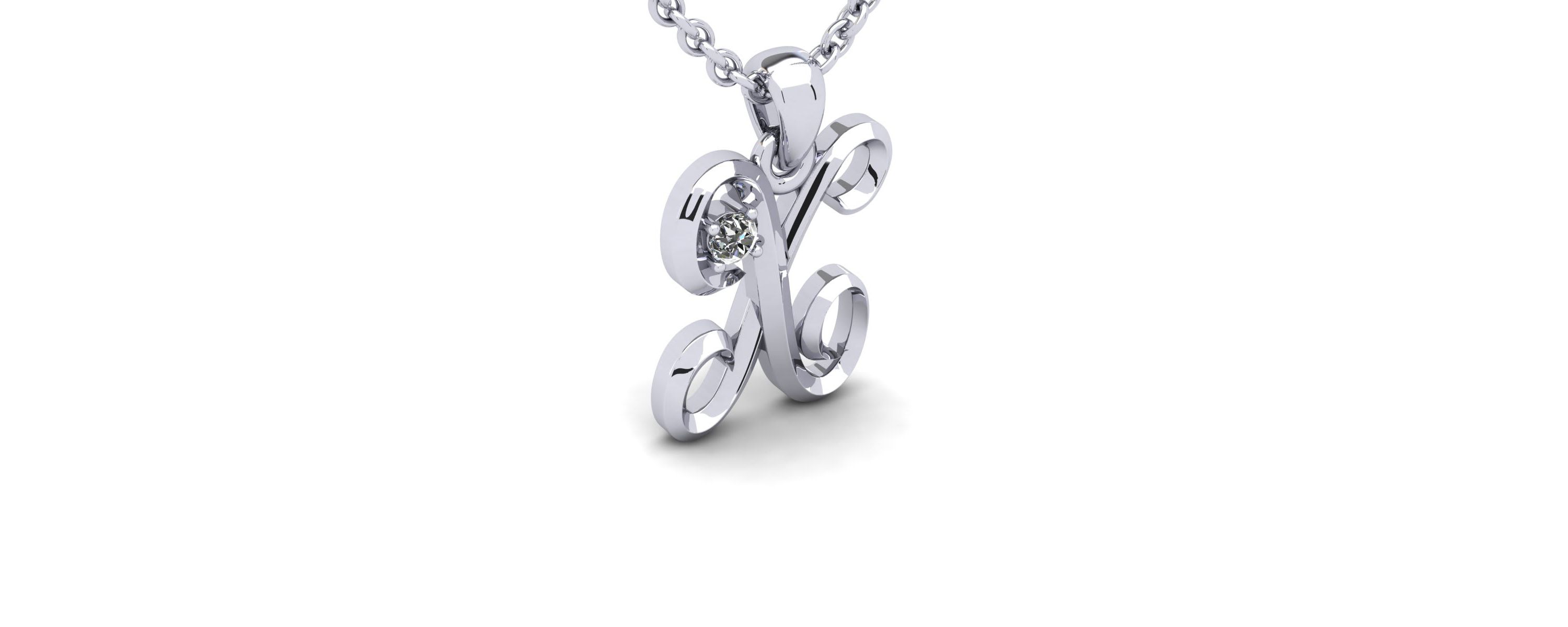 Lab Created Script Initial Necklace With One Lab Grown Diamond, Solid Sterling Silver, All Letters Available