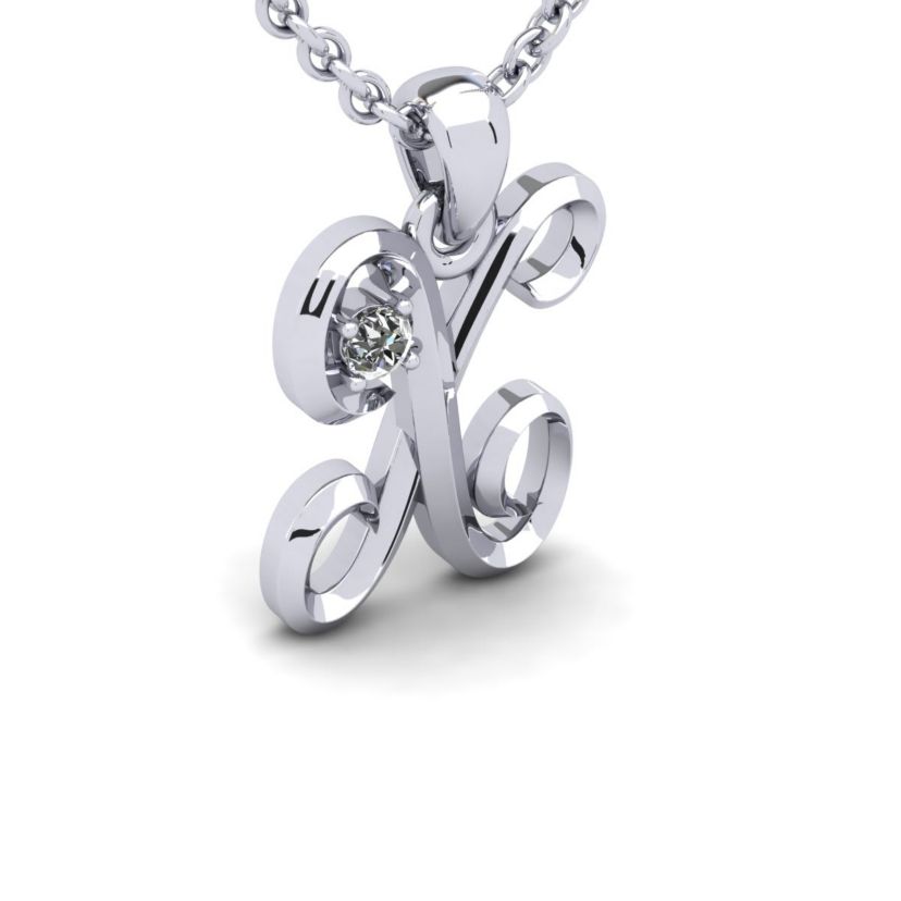 Lab Created Script Initial Necklace With One Lab Grown Diamond, Solid Sterling Silver, All Letters Available