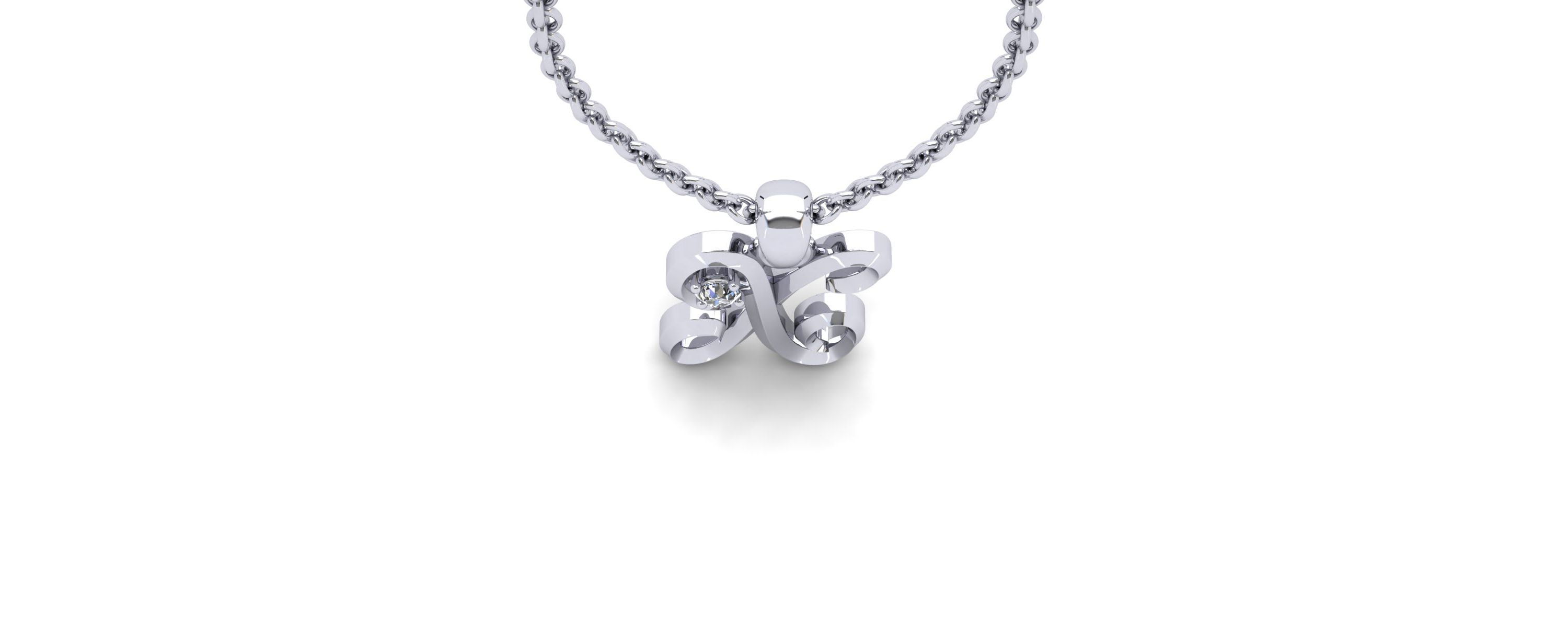 Lab Created Script Initial Necklace With One Lab Grown Diamond, Solid Sterling Silver, All Letters Available