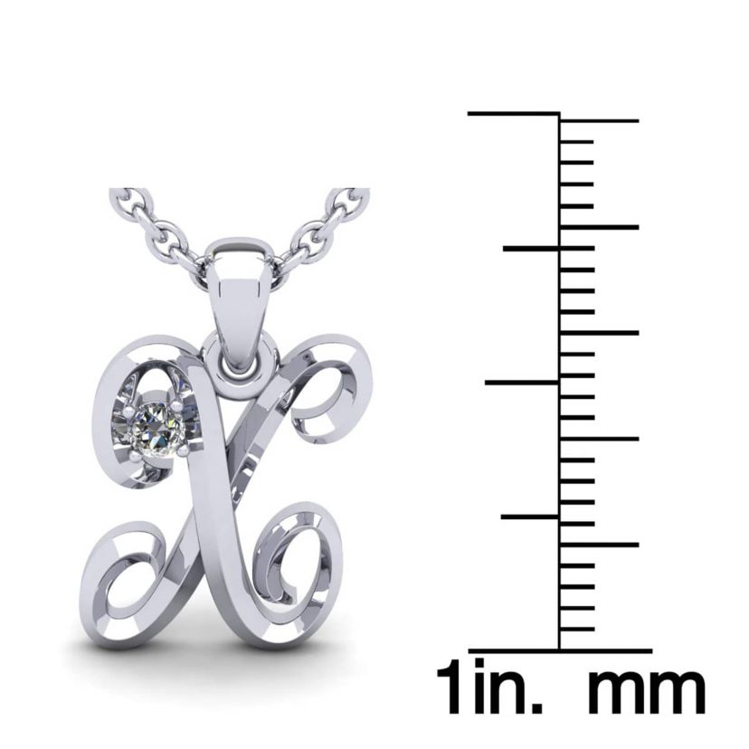 Lab Created Script Initial Necklace With One Lab Grown Diamond, Solid Sterling Silver, All Letters Available