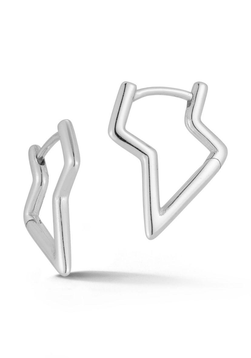 Sterling Silver Open Lightning Huggie Hoop Earrings
