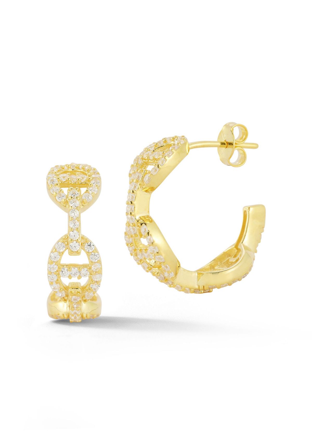 Sterling Silver Cubic Zirconia Pave Mariner Link Hoop Earrings