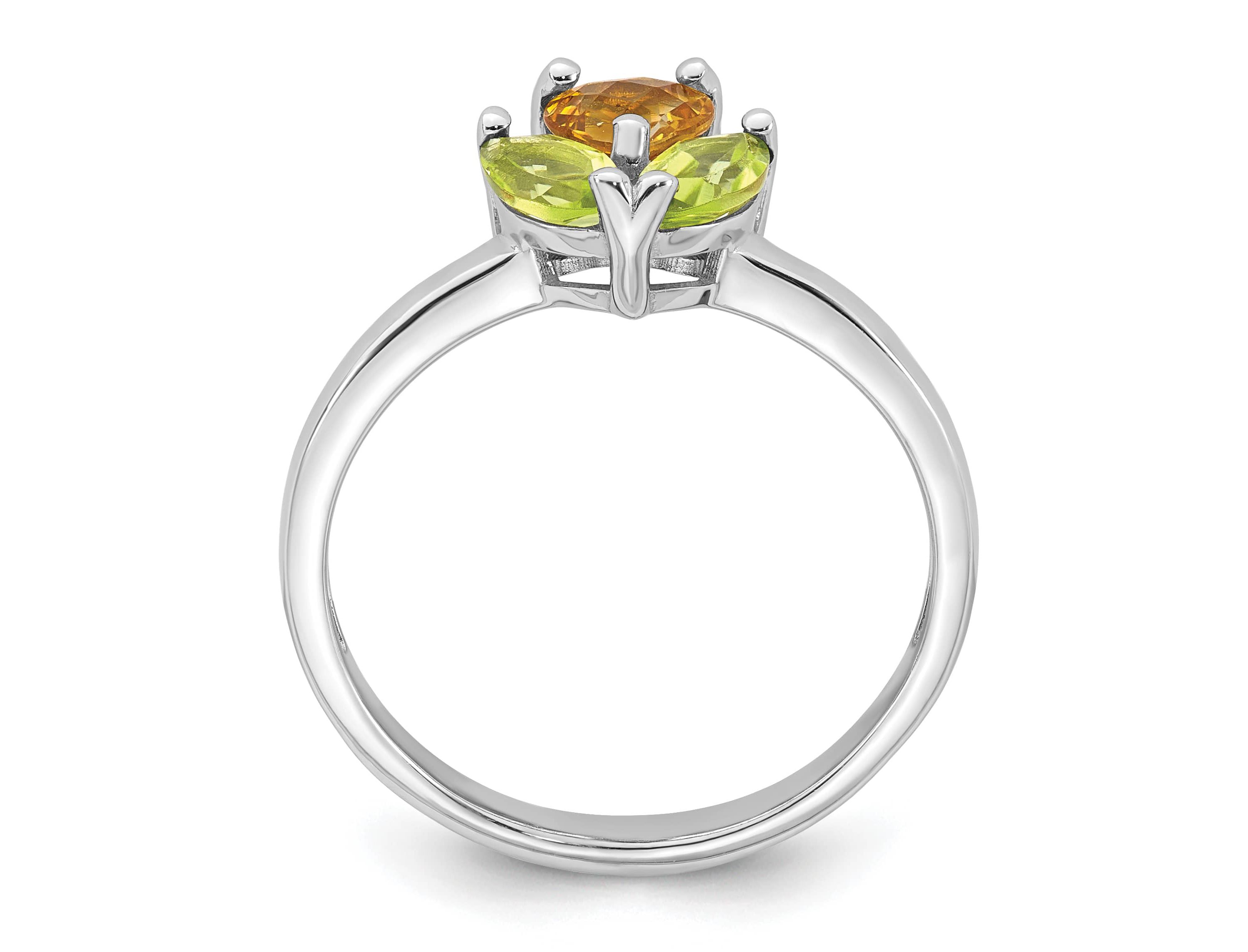 1/2 ct. t.w. Peridot and 1/3 ct. t.w. Citrine Polished Flower Ring in Rhodium-plated Sterling Silver
