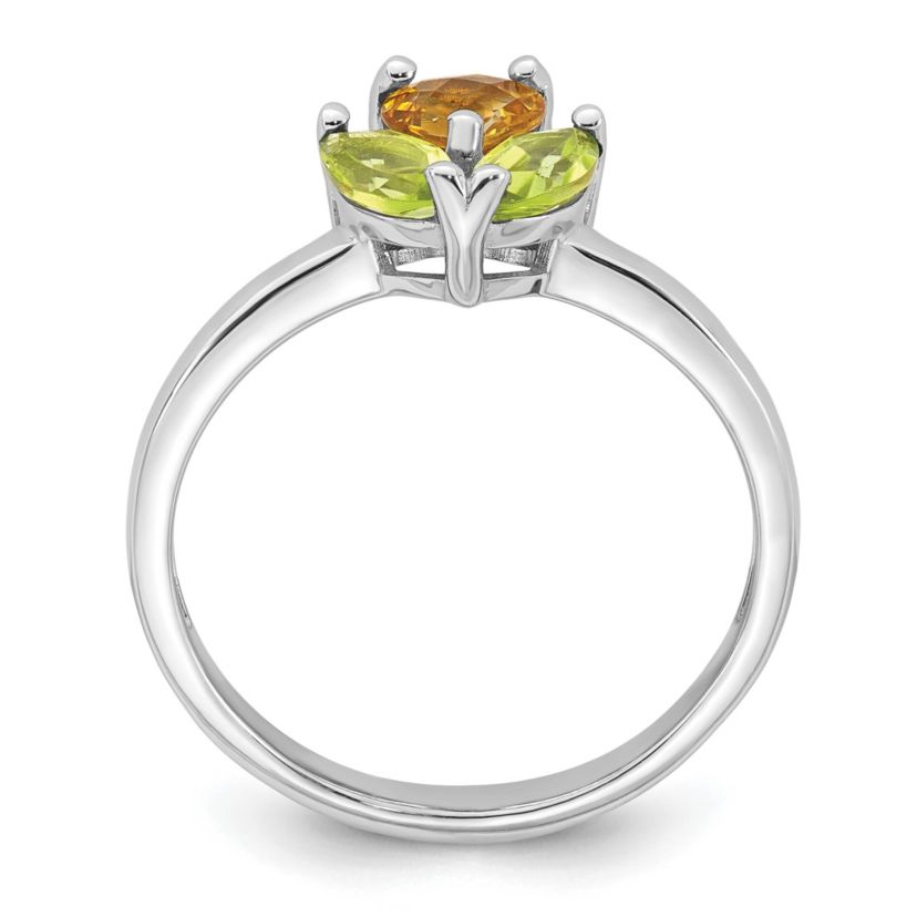 1/2 ct. t.w. Peridot and 1/3 ct. t.w. Citrine Polished Flower Ring in Rhodium-plated Sterling Silver