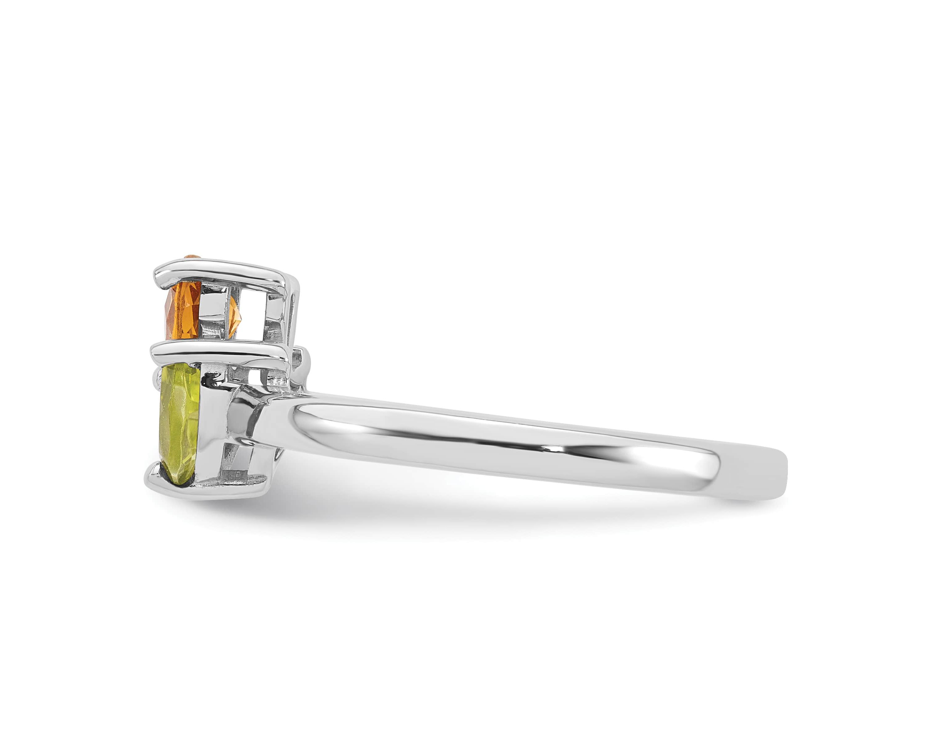 1/2 ct. t.w. Peridot and 1/3 ct. t.w. Citrine Polished Flower Ring in Rhodium-plated Sterling Silver