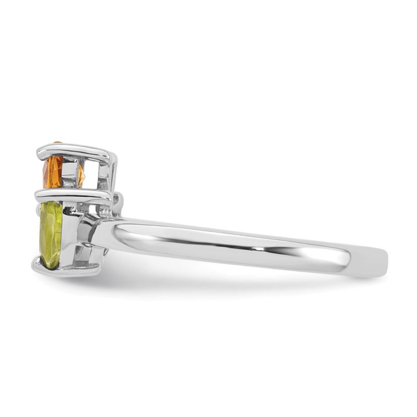 1/2 ct. t.w. Peridot and 1/3 ct. t.w. Citrine Polished Flower Ring in Rhodium-plated Sterling Silver